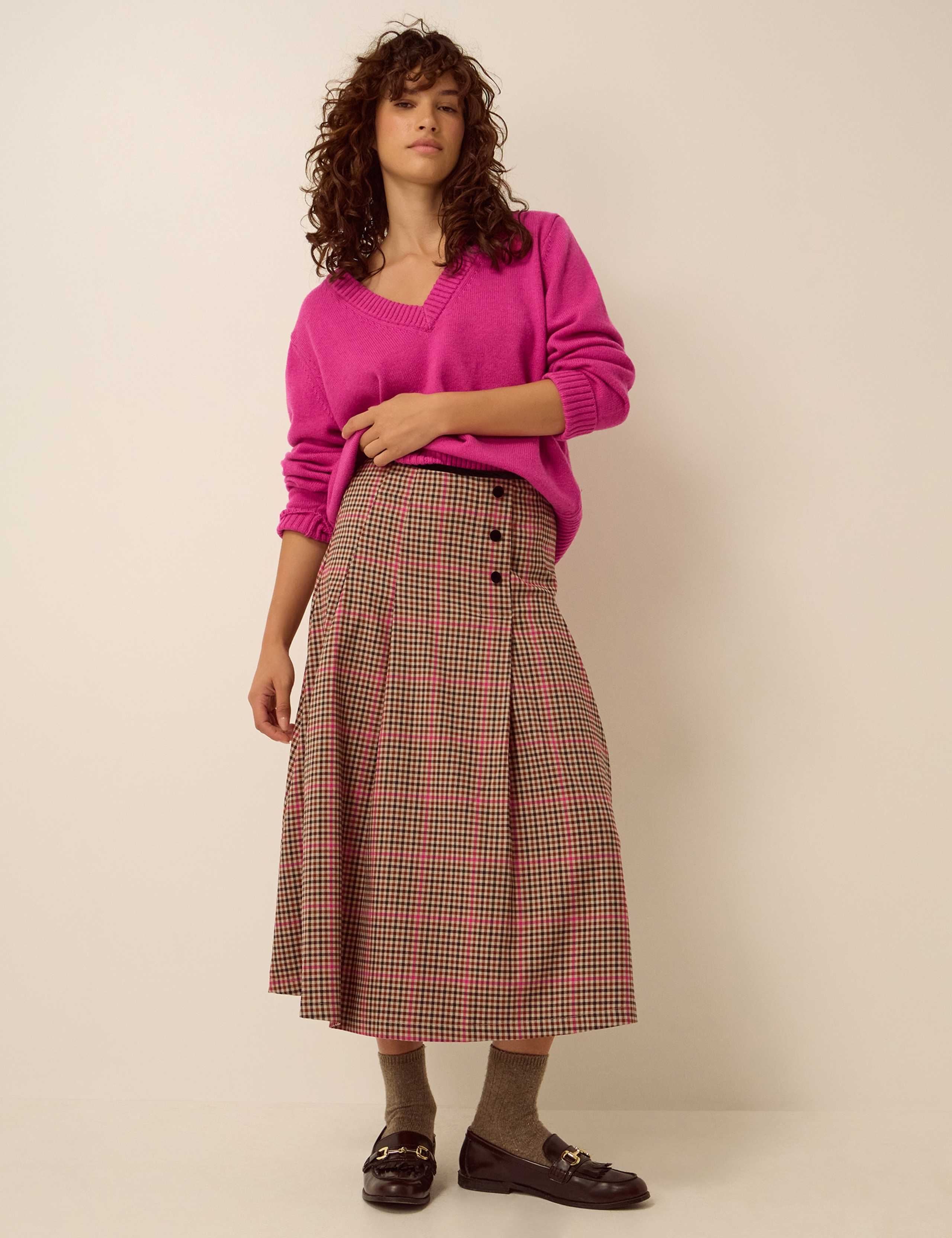 Checked Button Front Midi A Line Skirt 2 of 5