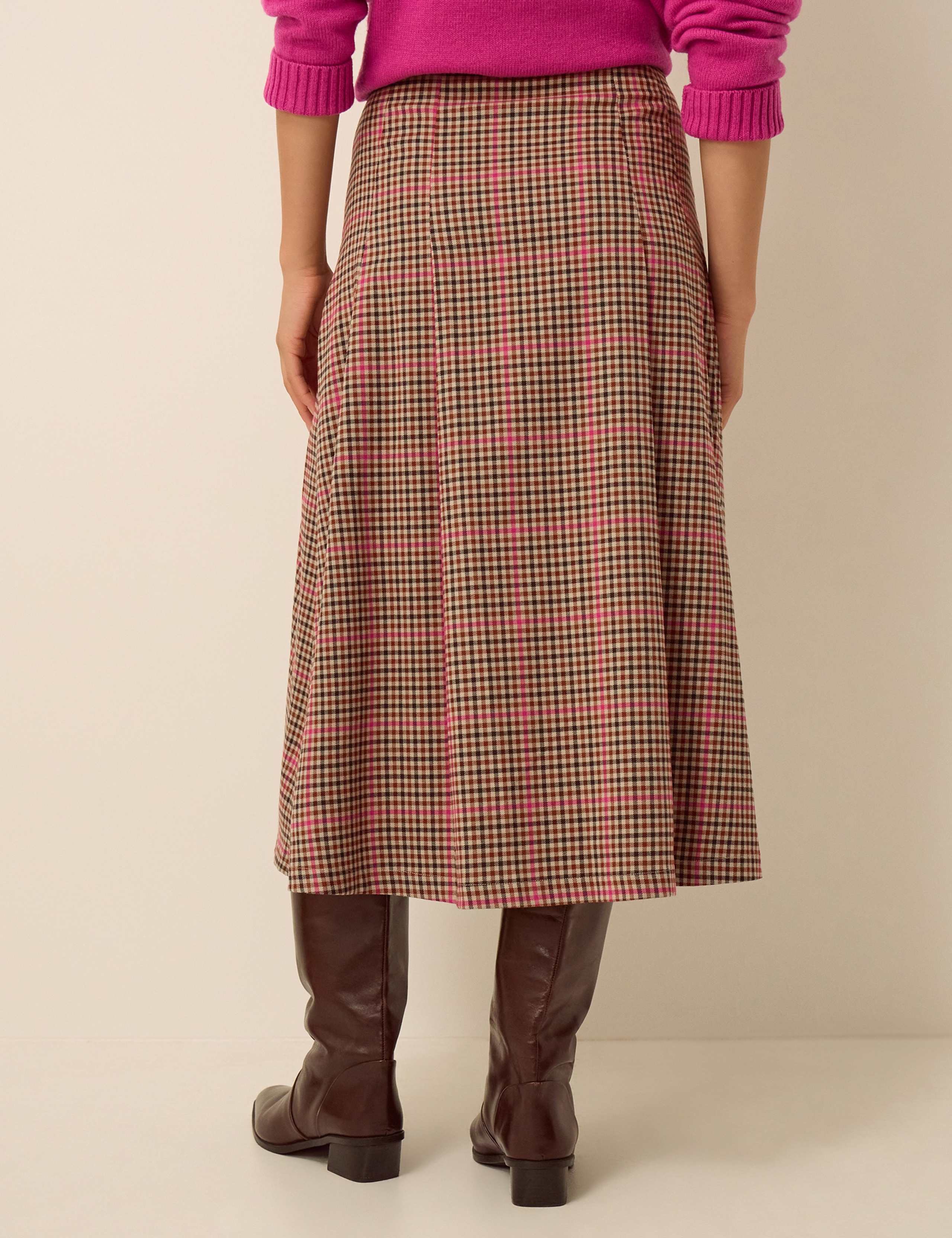 Checked Button Front Midi A Line Skirt 4 of 5