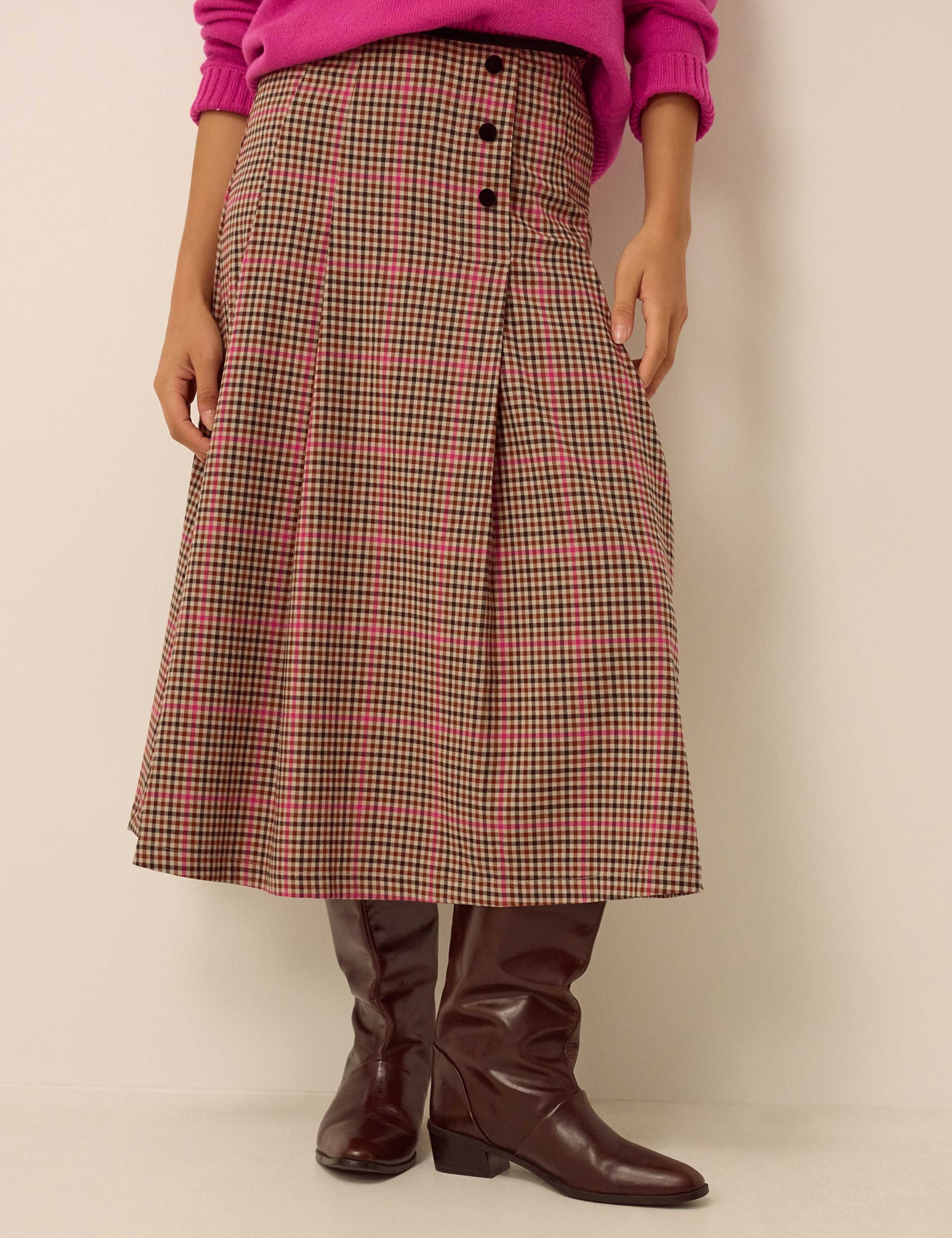 Checked Button Front Midi A Line Skirt 6 of 6