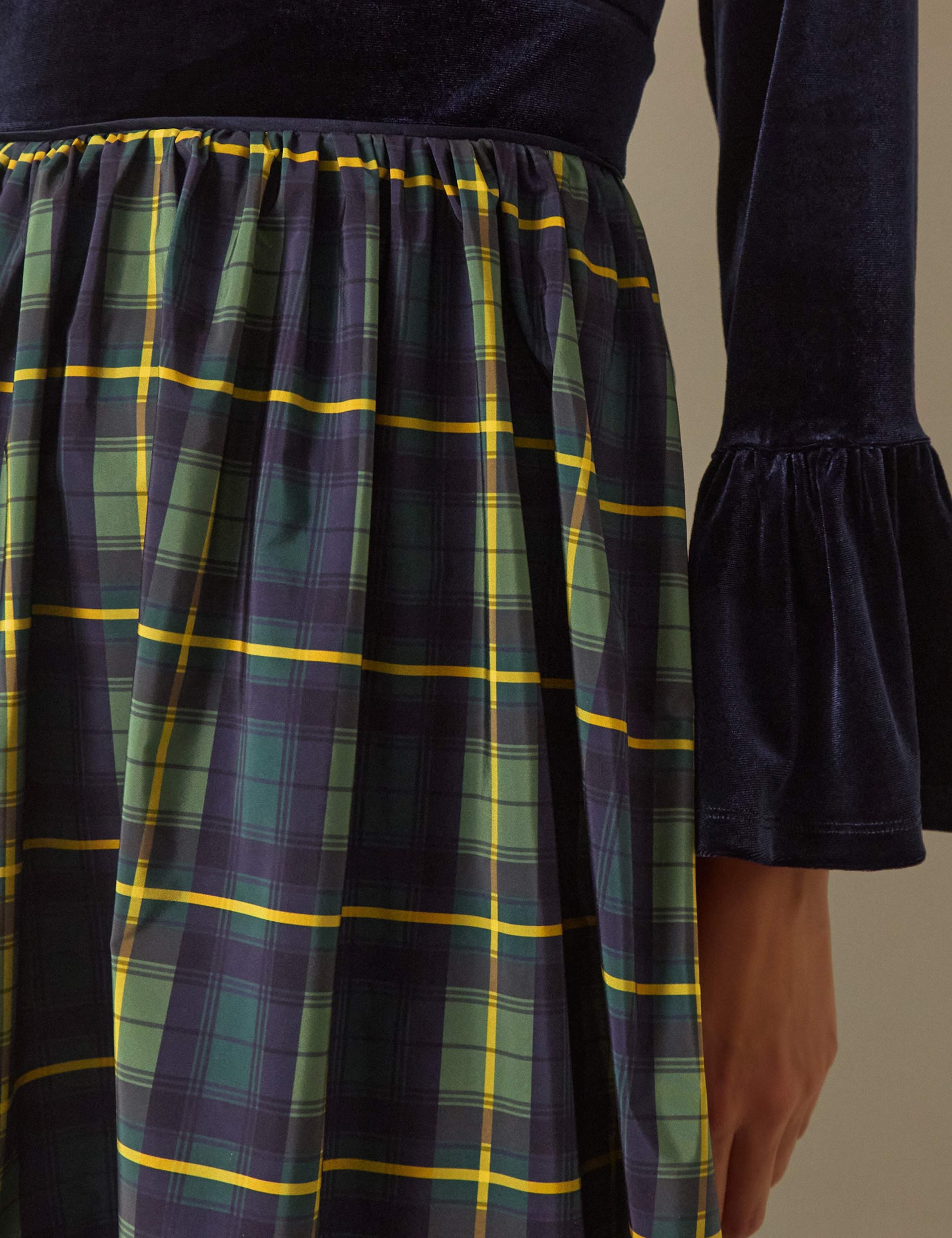 Velvet Checked Slash Neck Midi Dress 5 of 5