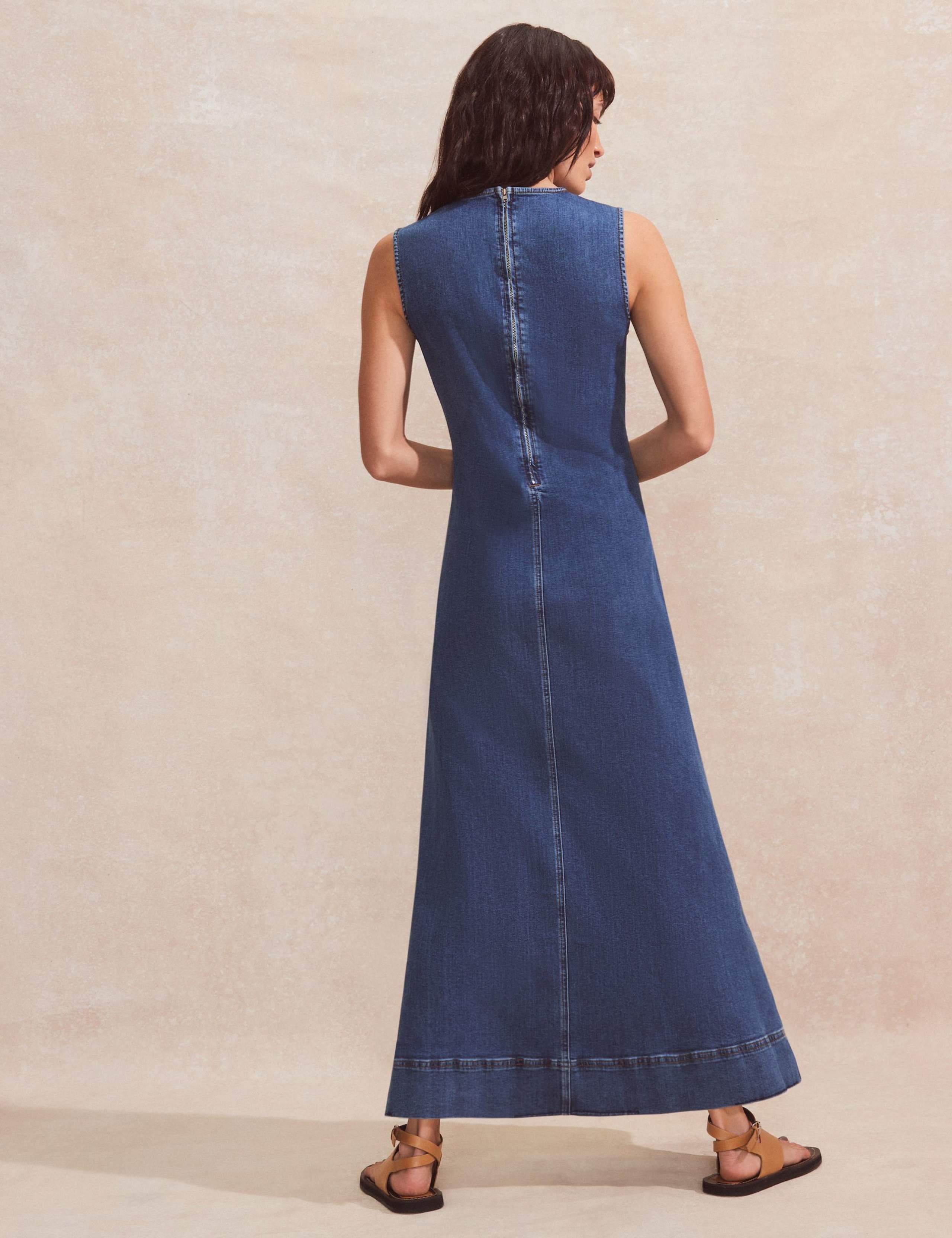 Denim V-Neck Maxi Skater Dress 3 of 5
