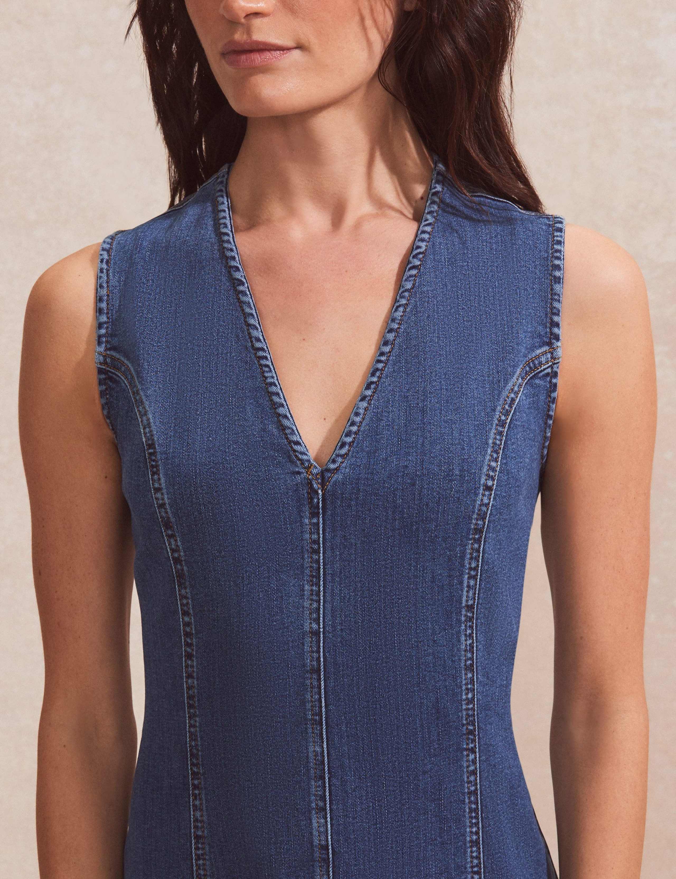 Denim V-Neck Maxi Skater Dress 5 of 5