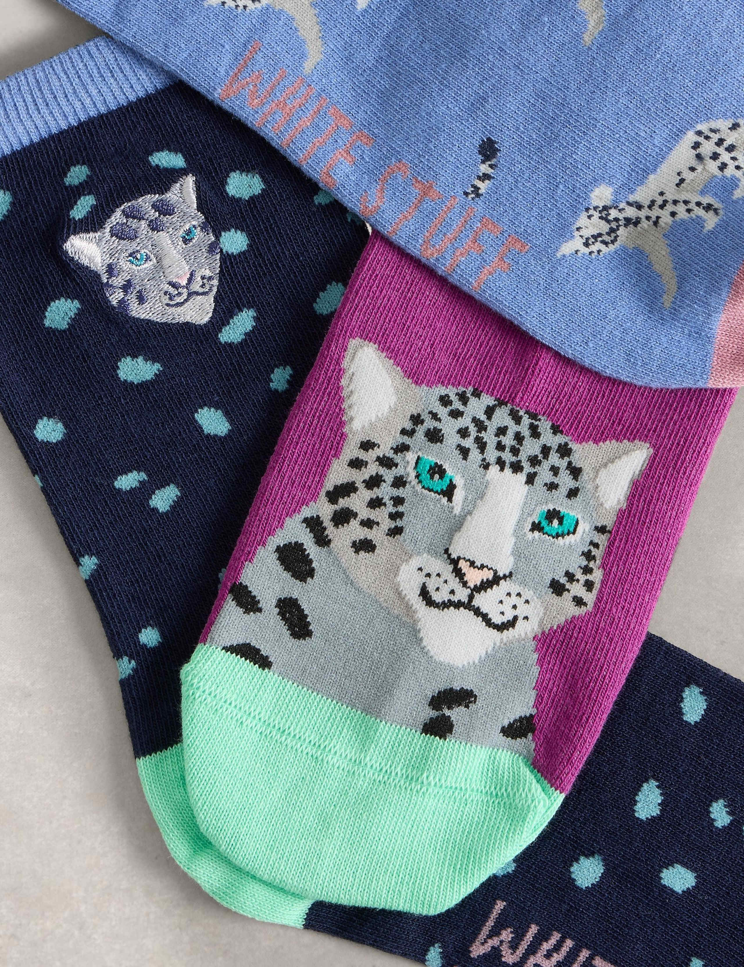 3pk Cotton Rich Cheetah Ankle High Socks 2 of 2