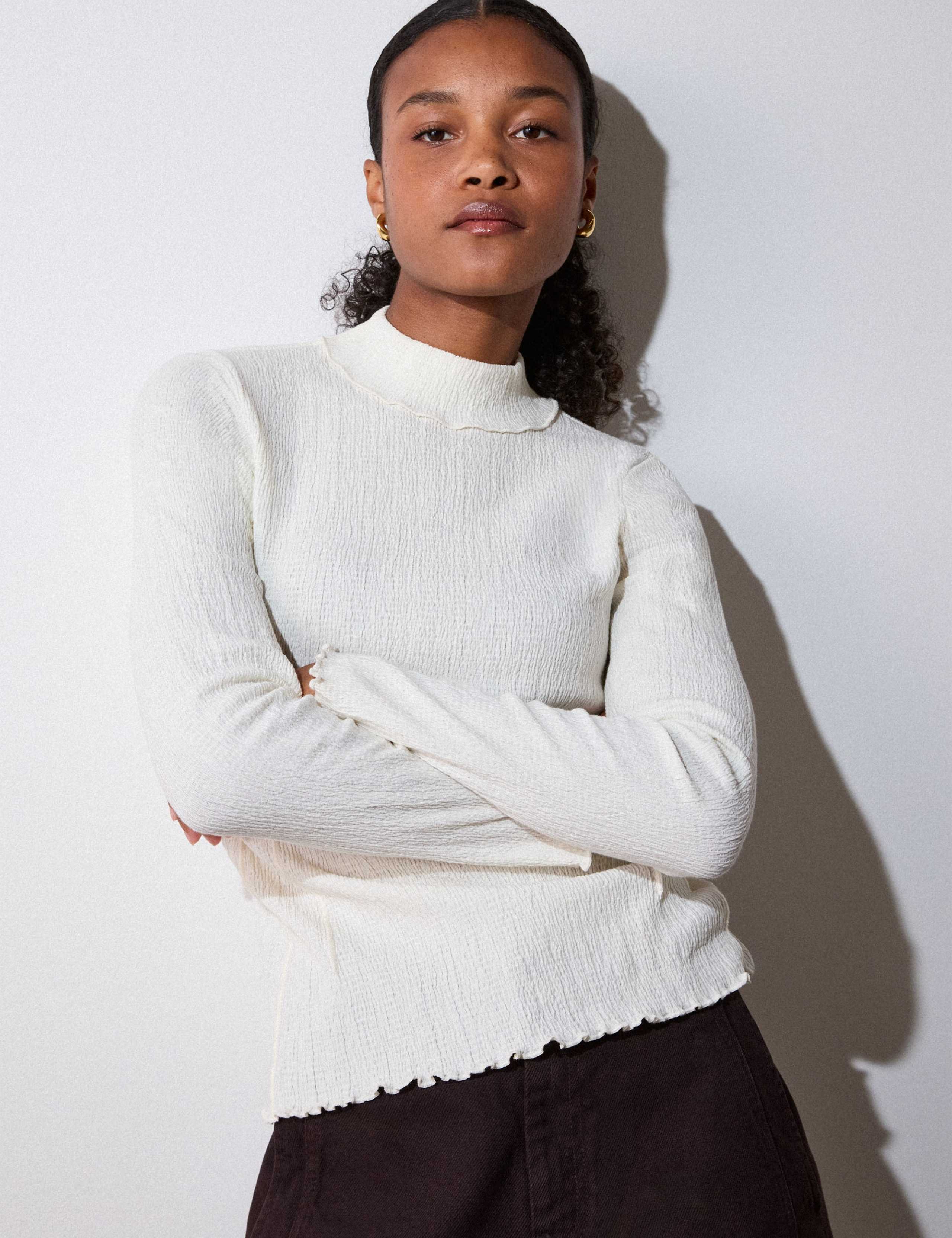 Cotton Blend Textured Roll Neck Top 3 of 5