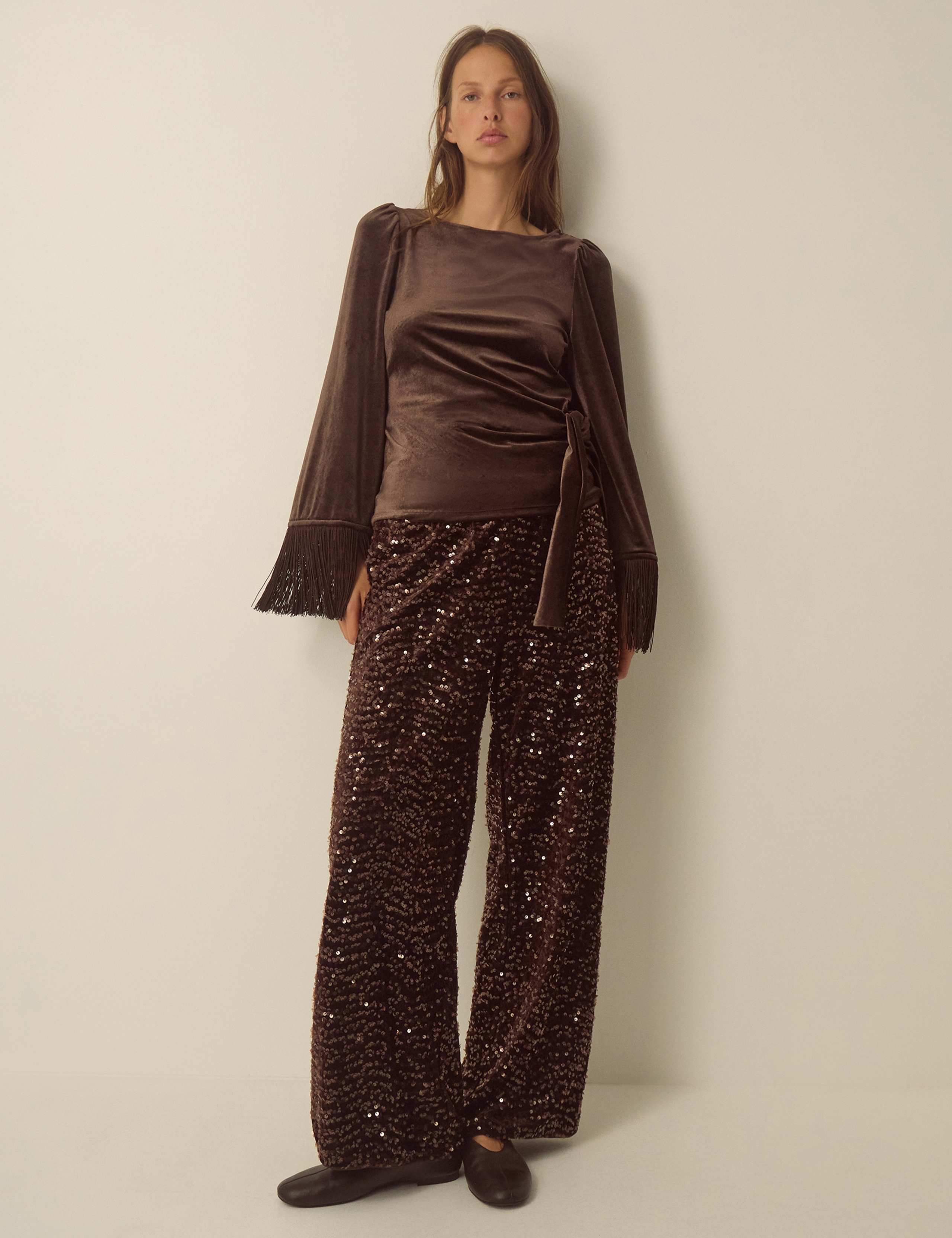 Velvet Sequin Wide Leg Trousers 1 of 4