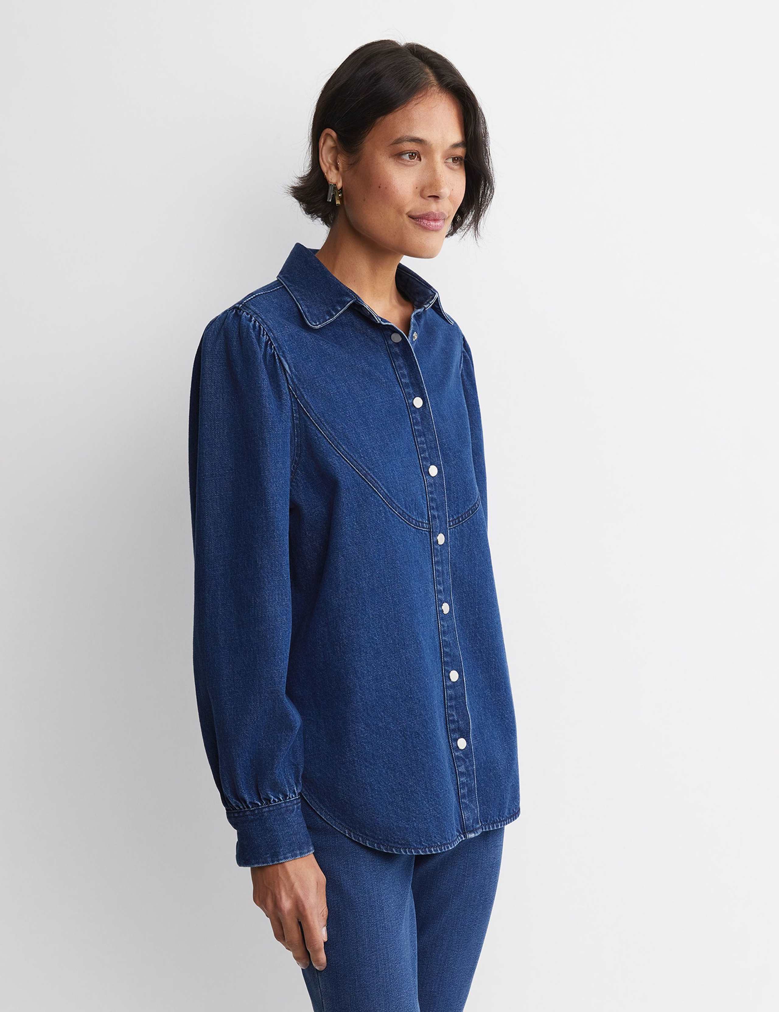 Denim Collared Bib Detail Shirt 5 of 6