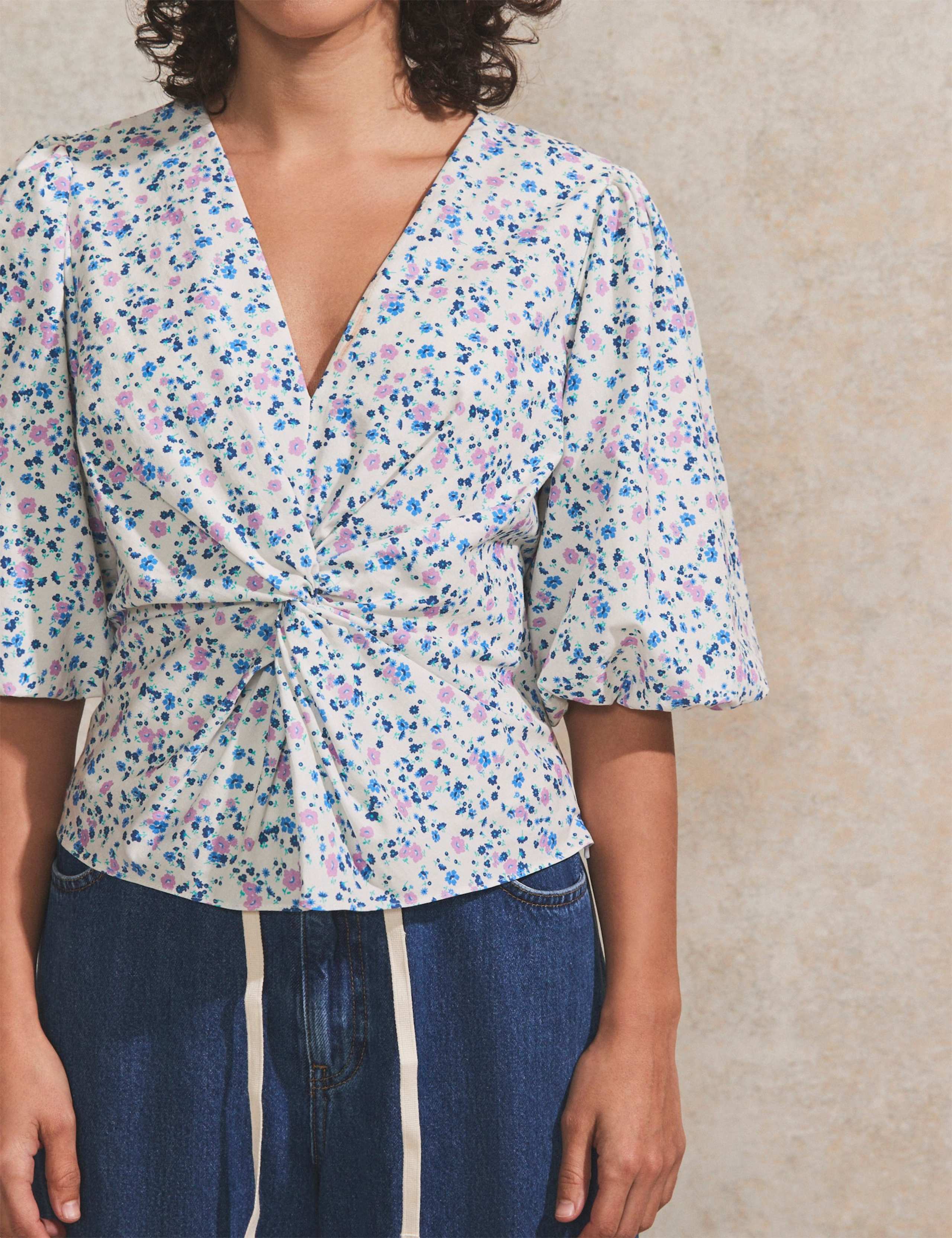 Pure Cotton Ditsy Floral Twist Front Blouse 3 of 3
