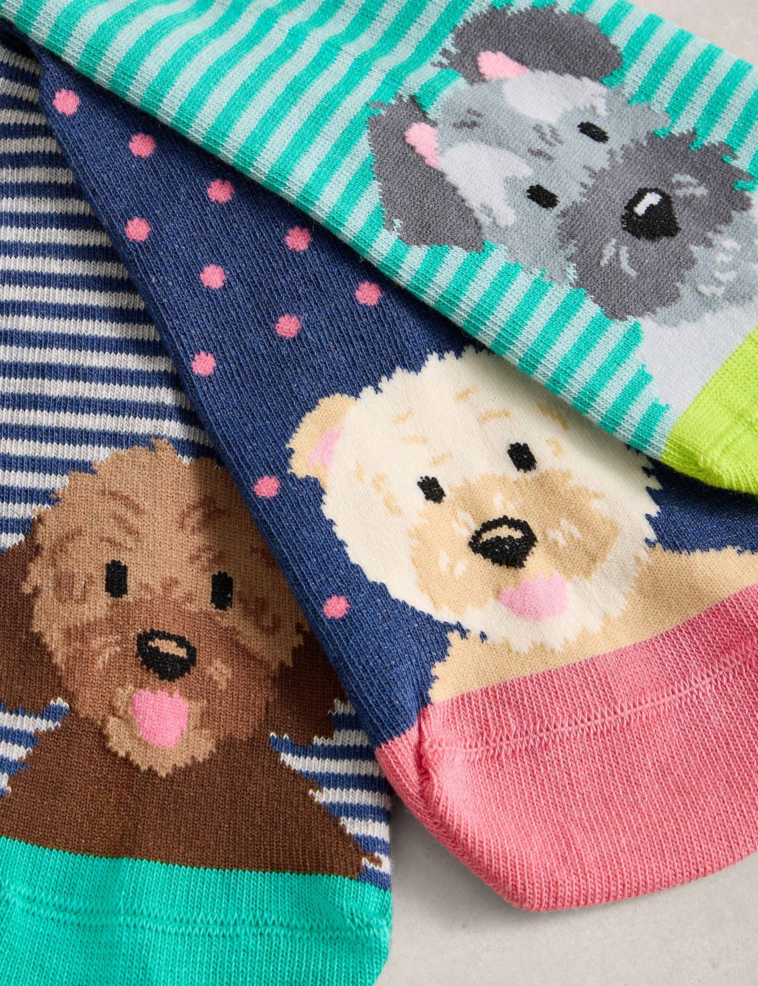3pk Cotton Rich Dog Motif Ankle High Socks 2 of 2