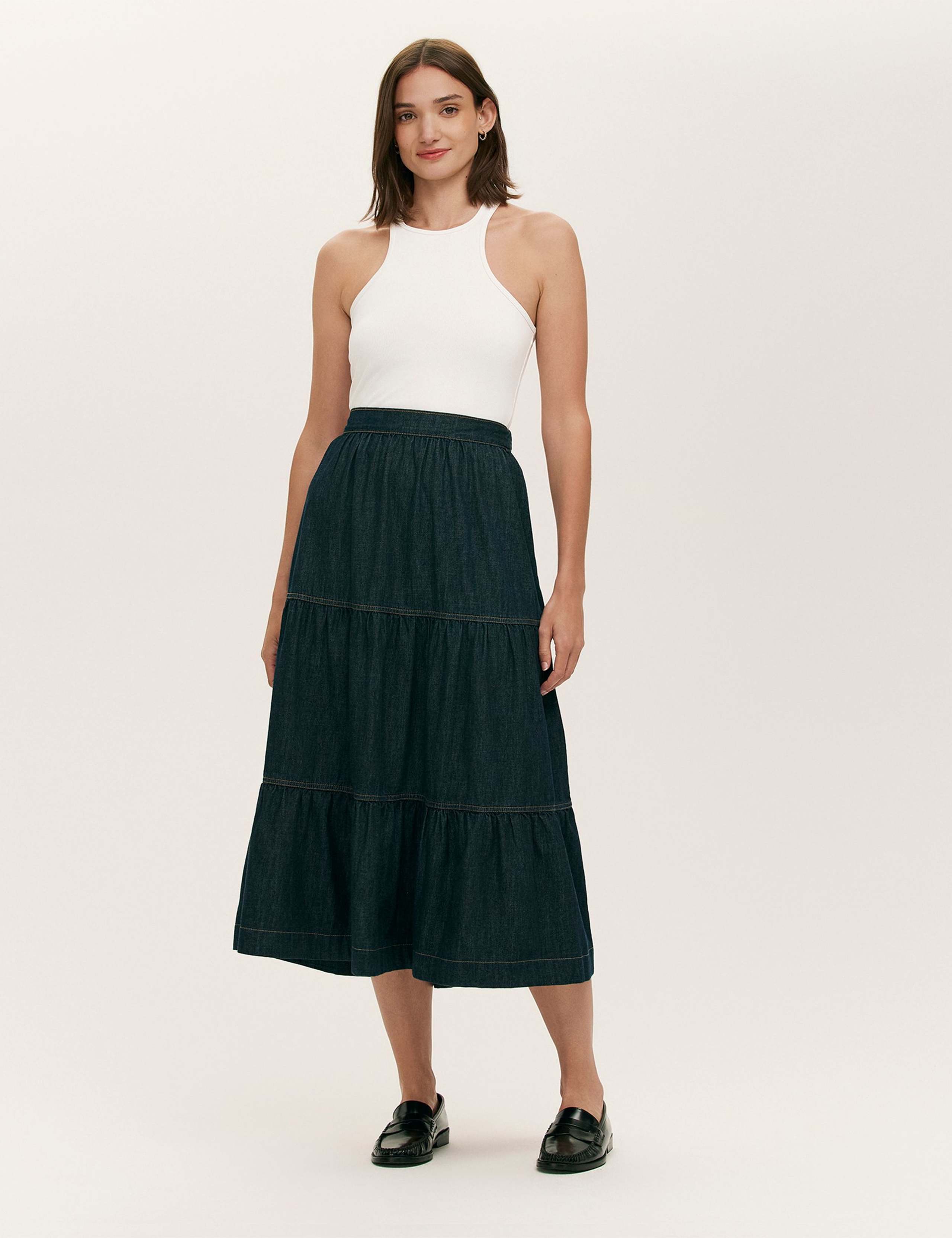 Denim Midi Tiered Skirt 2 of 4