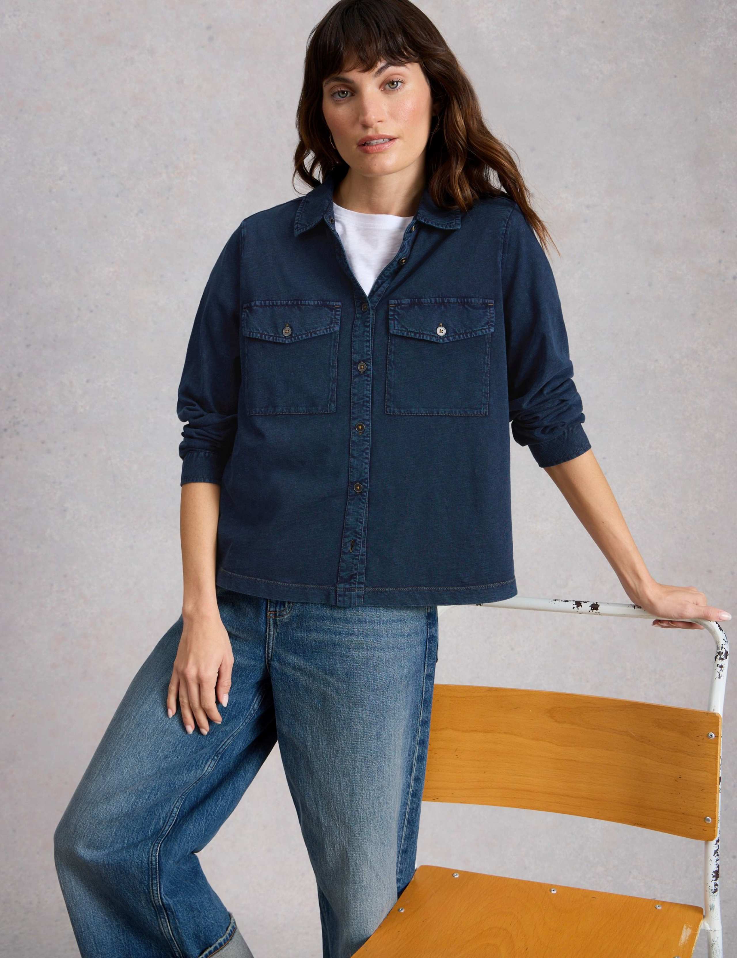Pure Cotton Denim Collared Utility Shirt 3 of 6