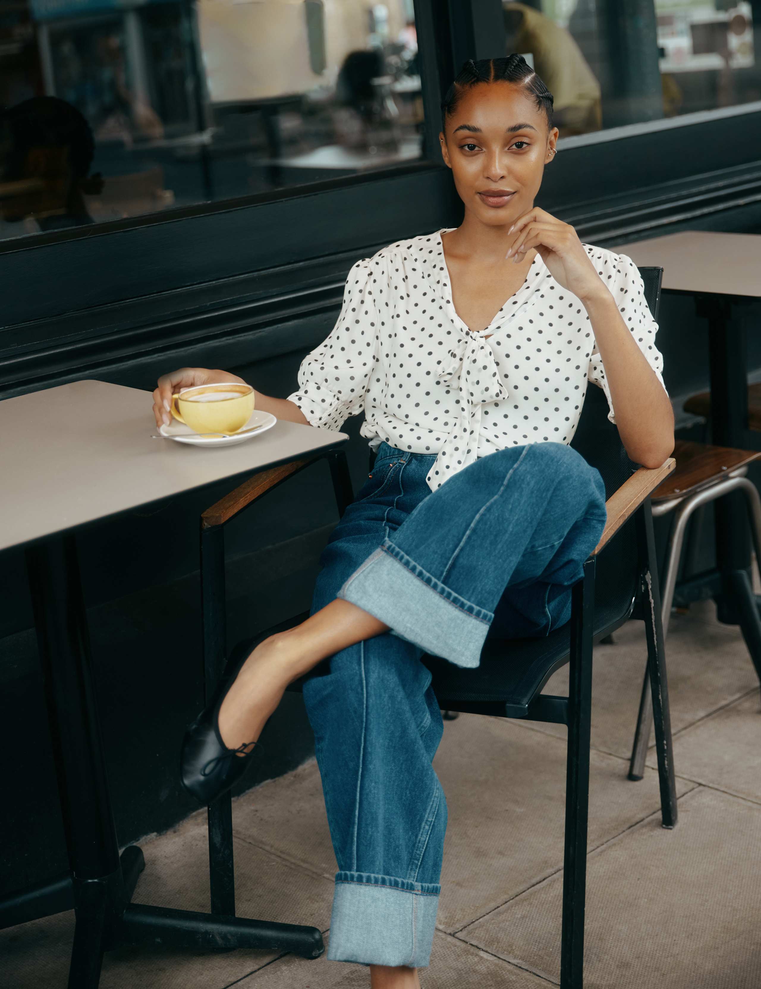 Polka Dot V-Neck Tie Detail Blouse 1 of 5