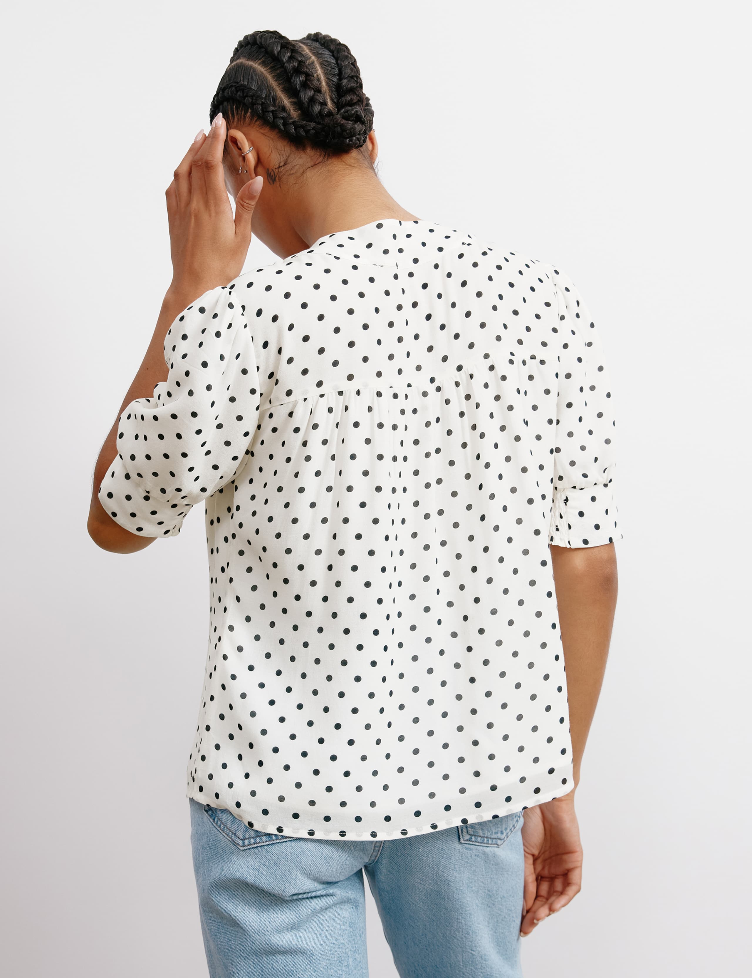 Polka Dot V-Neck Tie Detail Blouse 5 of 5