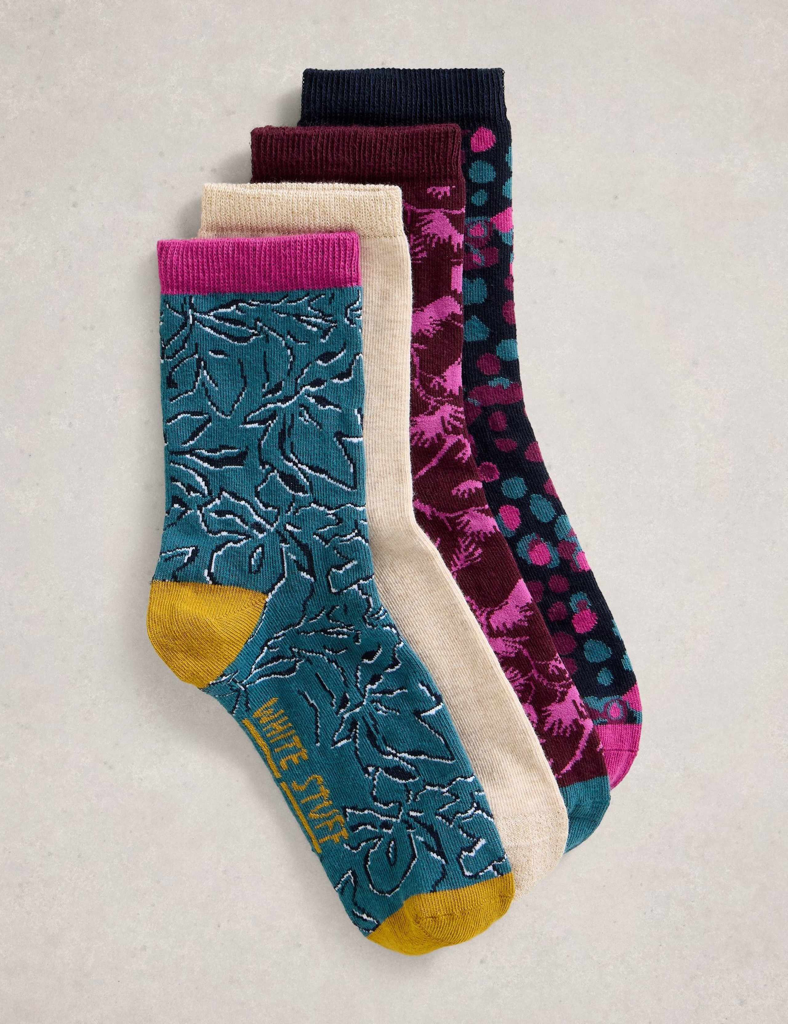 4pk Cotton Rich Floral Ankle High Socks 2 of 4
