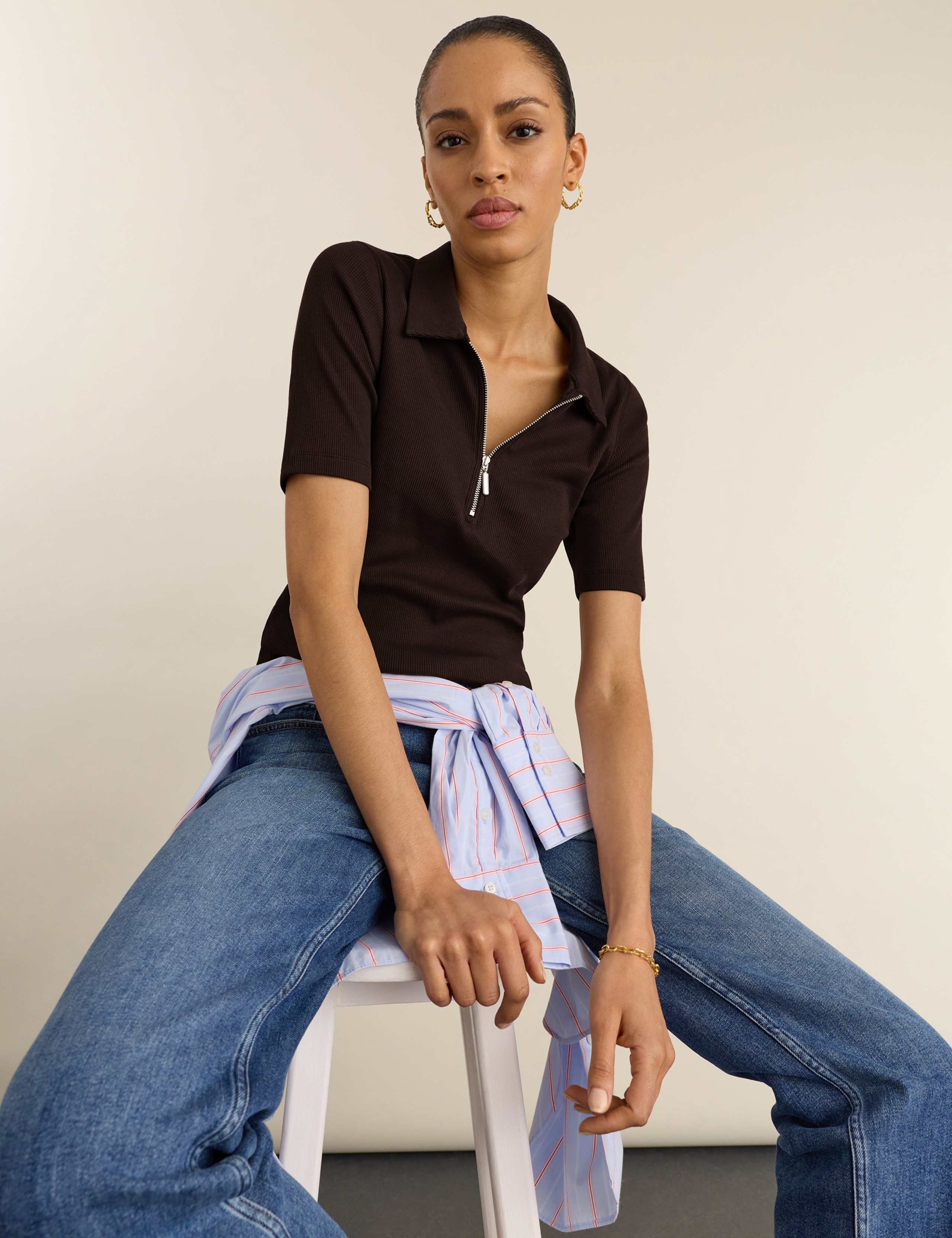 Pure Cotton Ribbed Half Zip Top 4 of 4