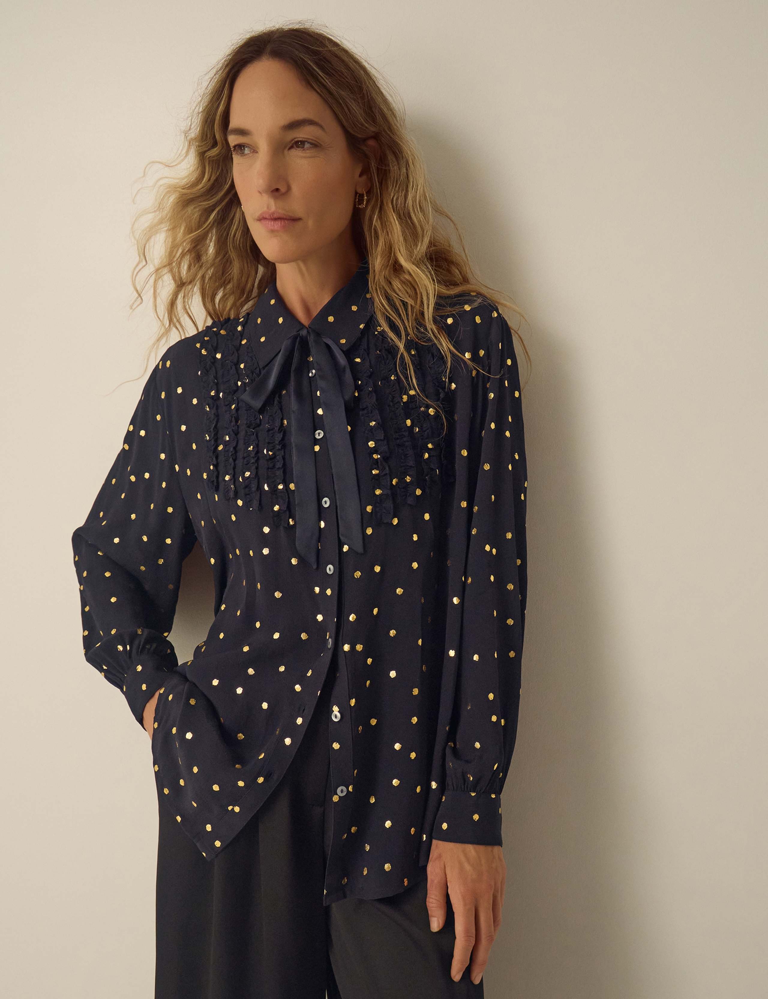 Foil Polka Dot Collared Blouse 1 of 5