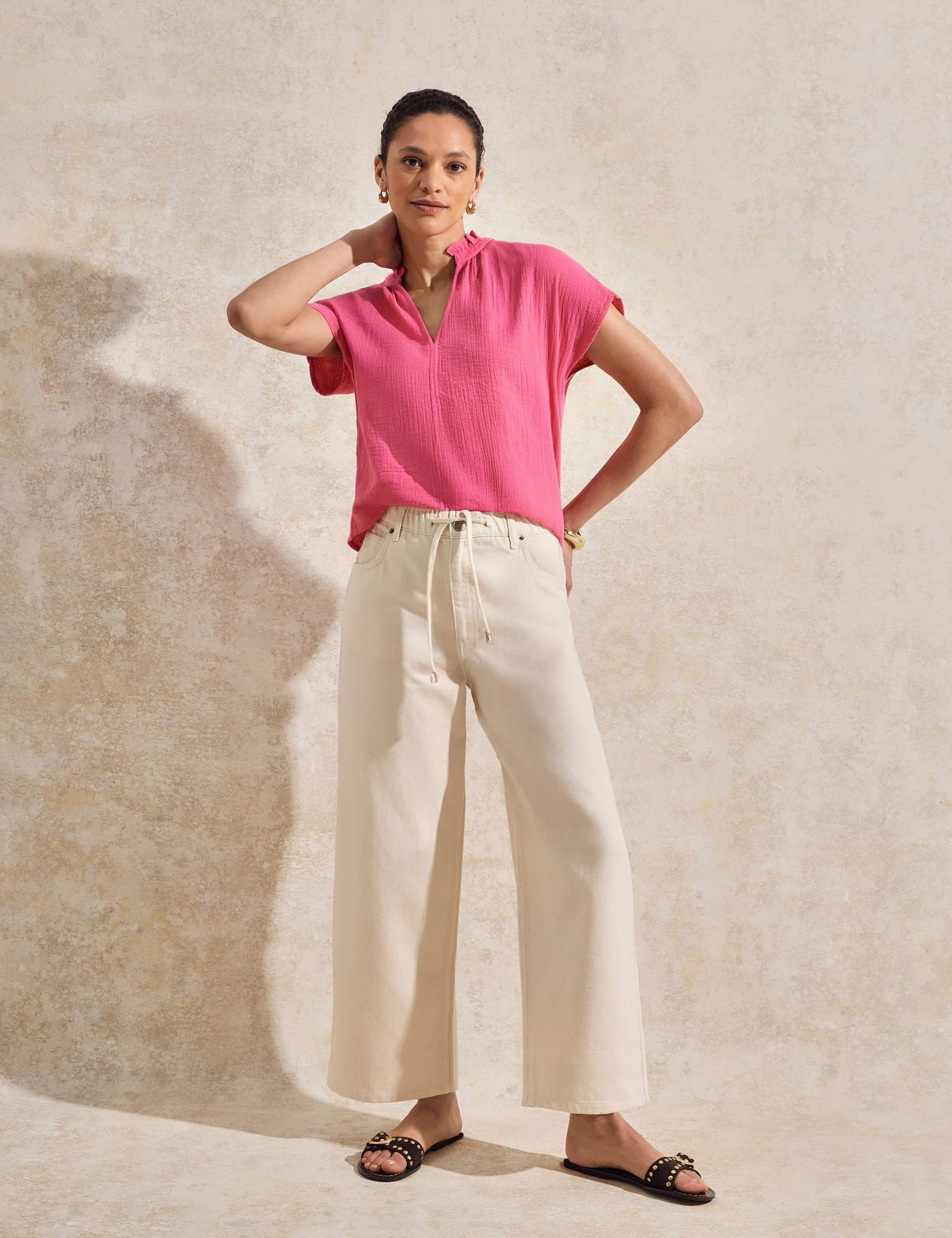Pure Cotton Frill Neck Top 2 of 7