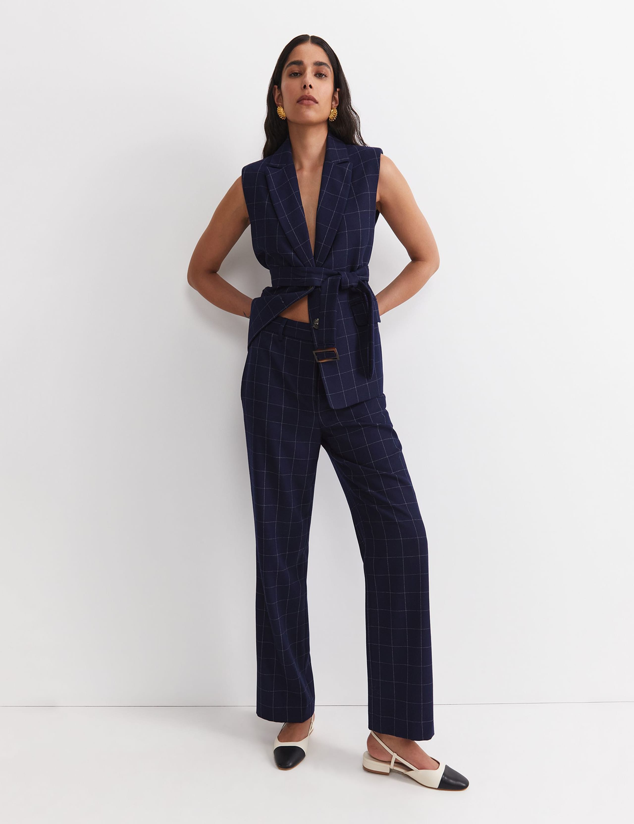 Wool Rich Checked Straight Leg Trousers 2 of 5