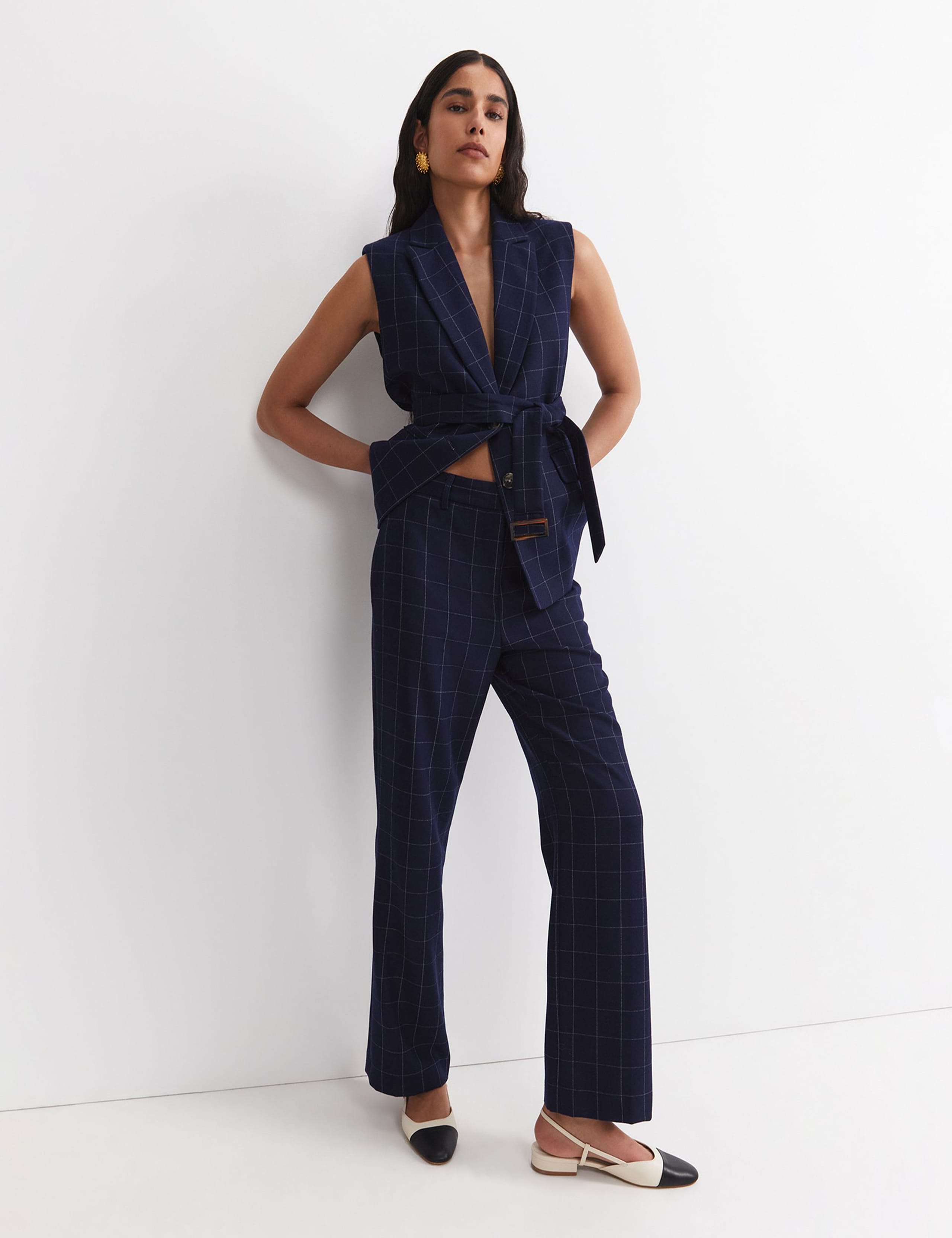 Wool Rich Checked Straight Leg Trousers 4 of 5