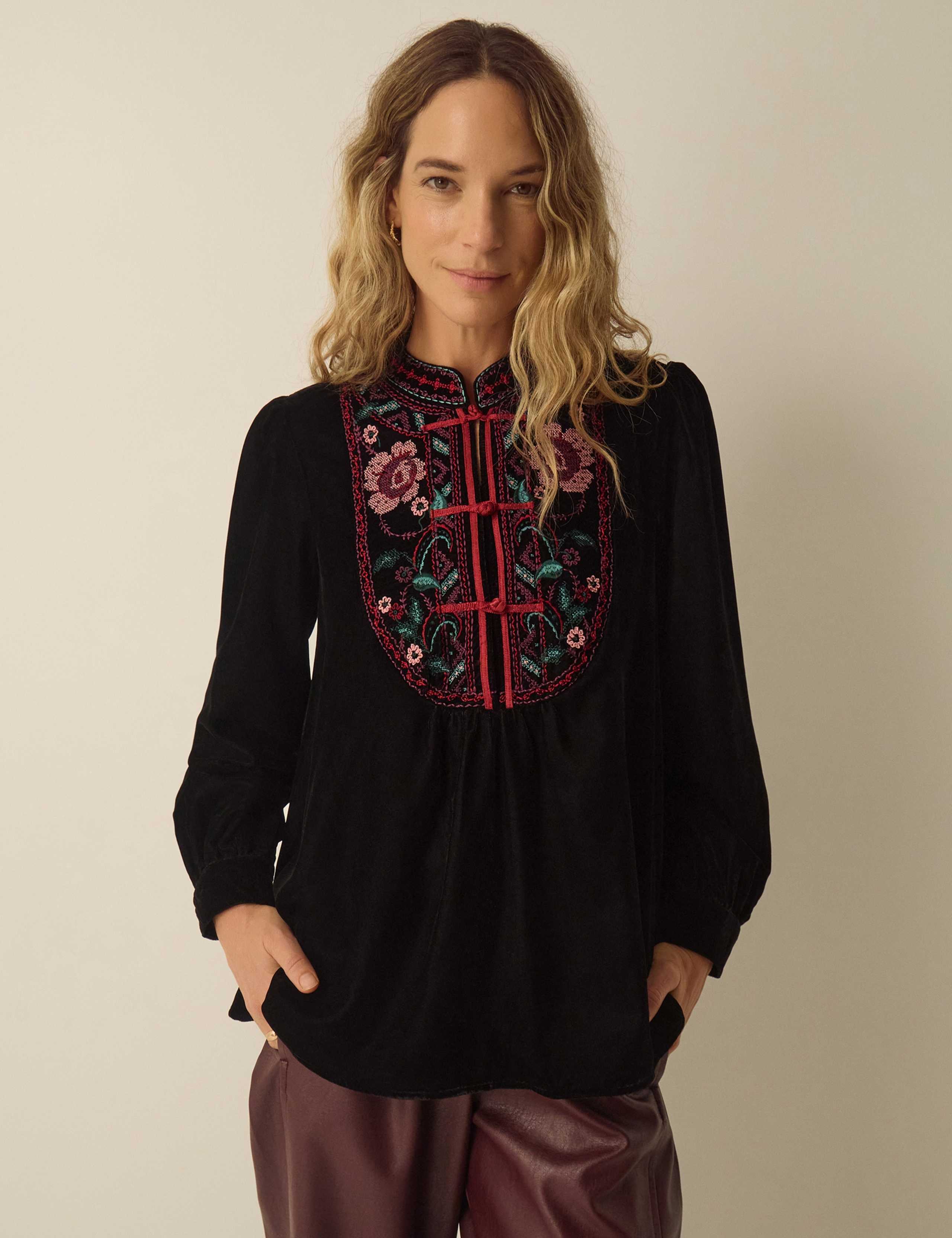 Velvet Embroidered High Neck Top 1 of 4