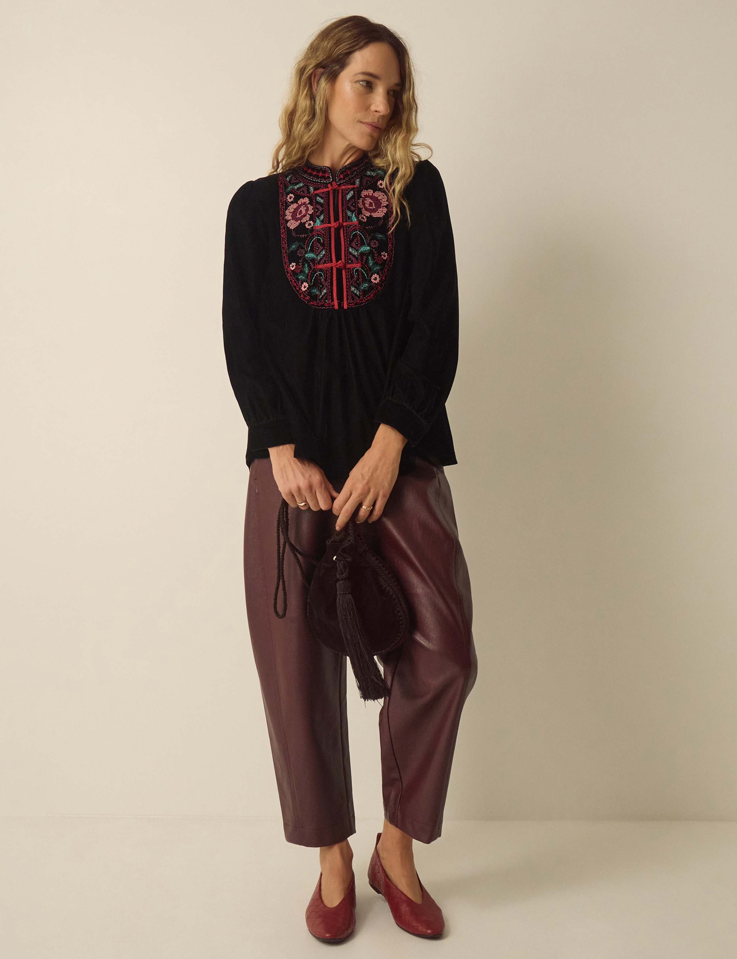 Velvet Embroidered High Neck Top 2 of 4