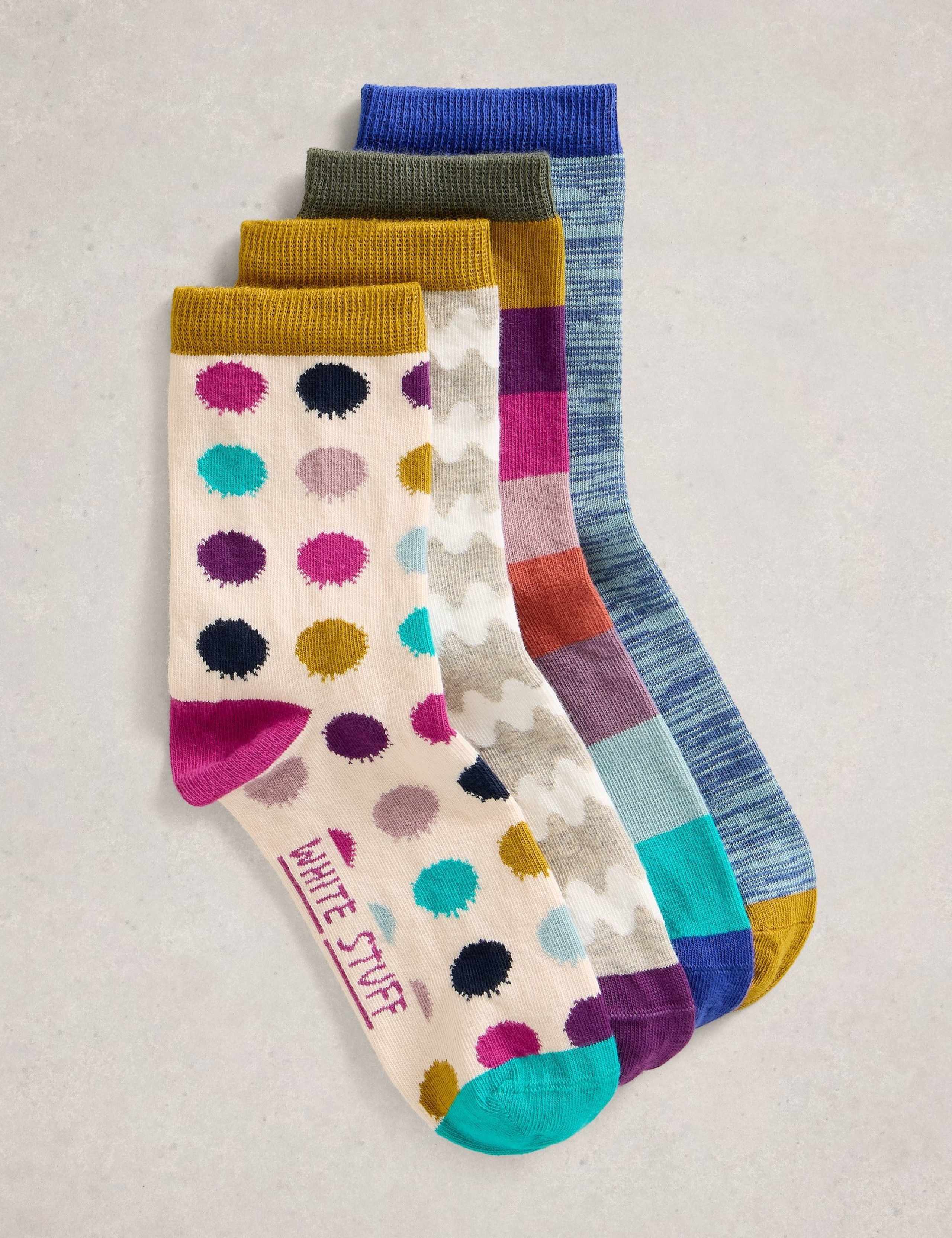 4Pk Cotton Rich Hotchpotch Ankle High Socks 2 of 4