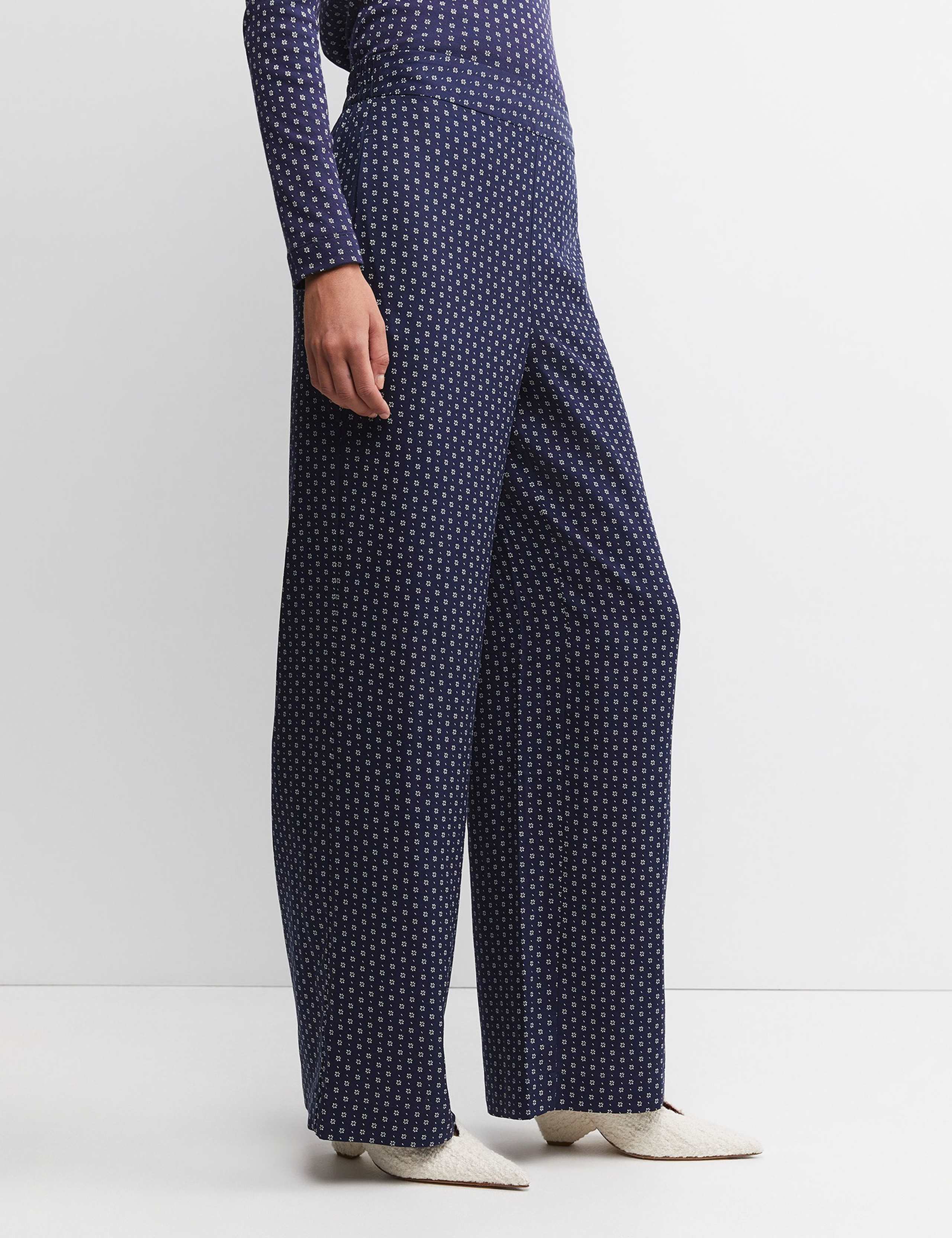 Pure Lyocell Geometric Wide Leg Trousers 3 of 5