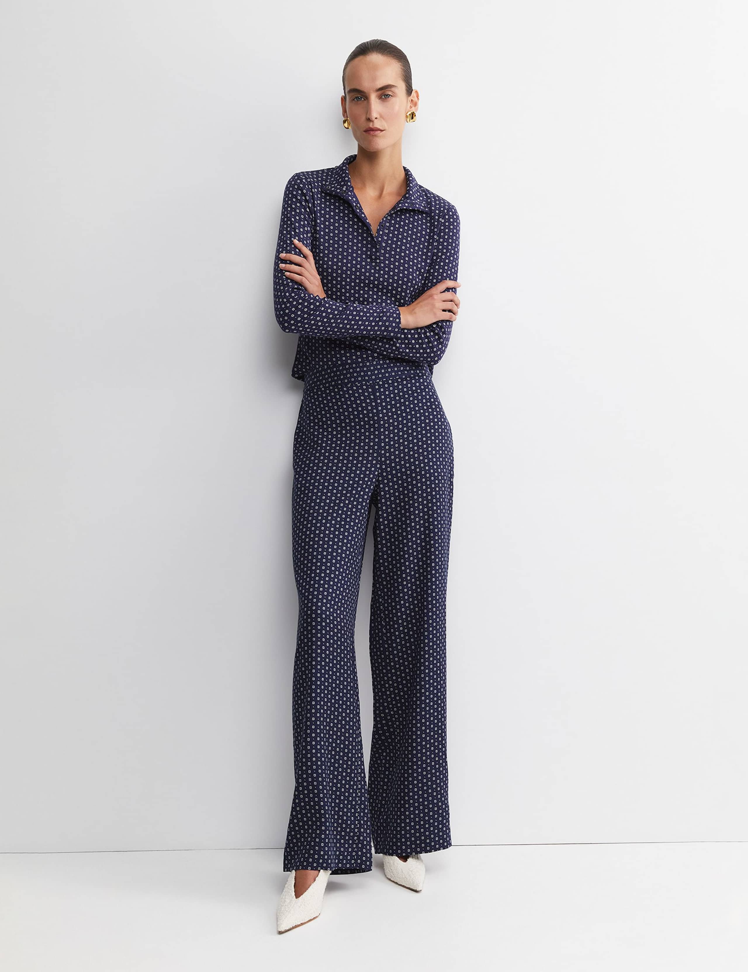 Pure Lyocell Geometric Wide Leg Trousers 4 of 5