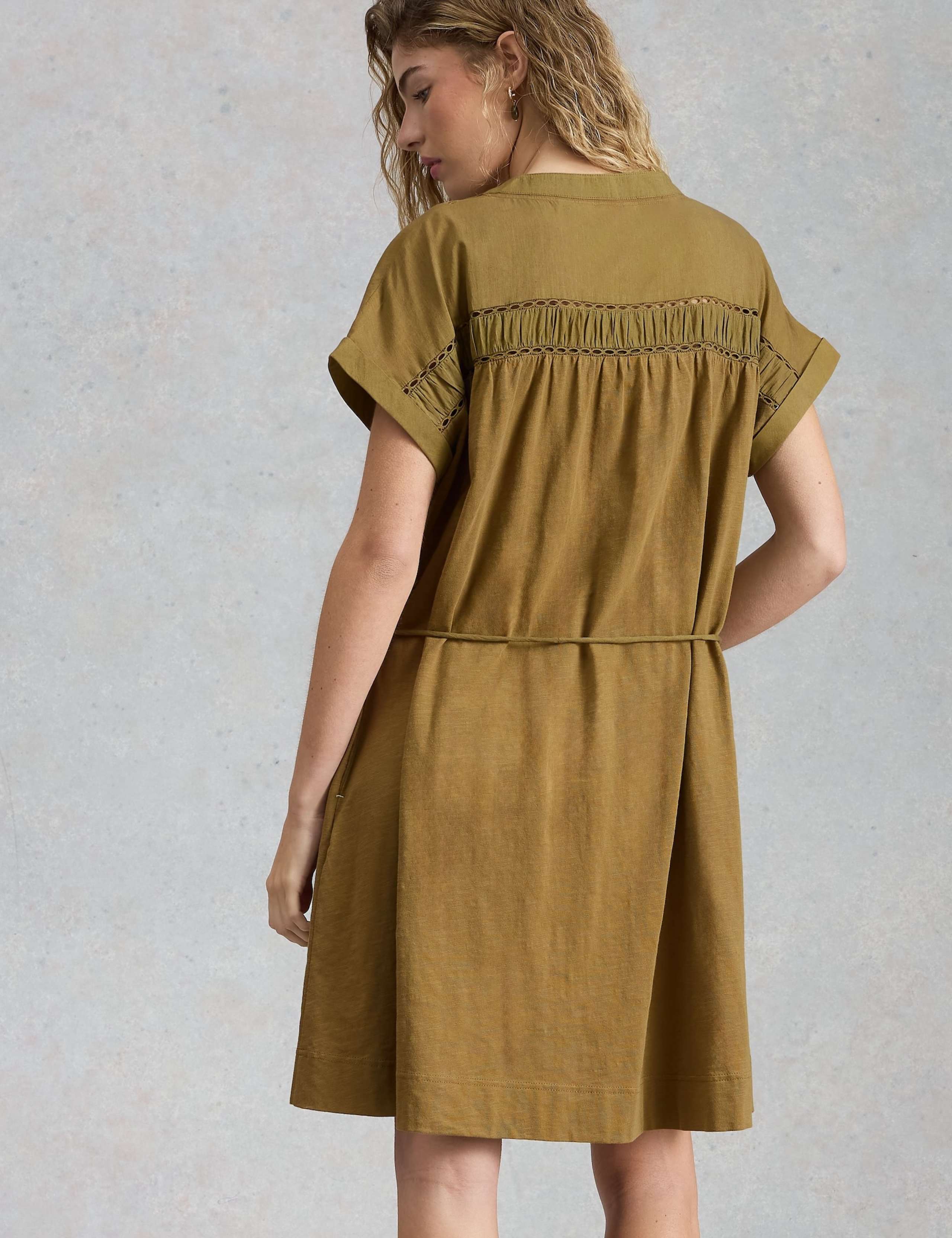 Pure Cotton Tie Waist Knee Length Shirt Dress 3 of 6