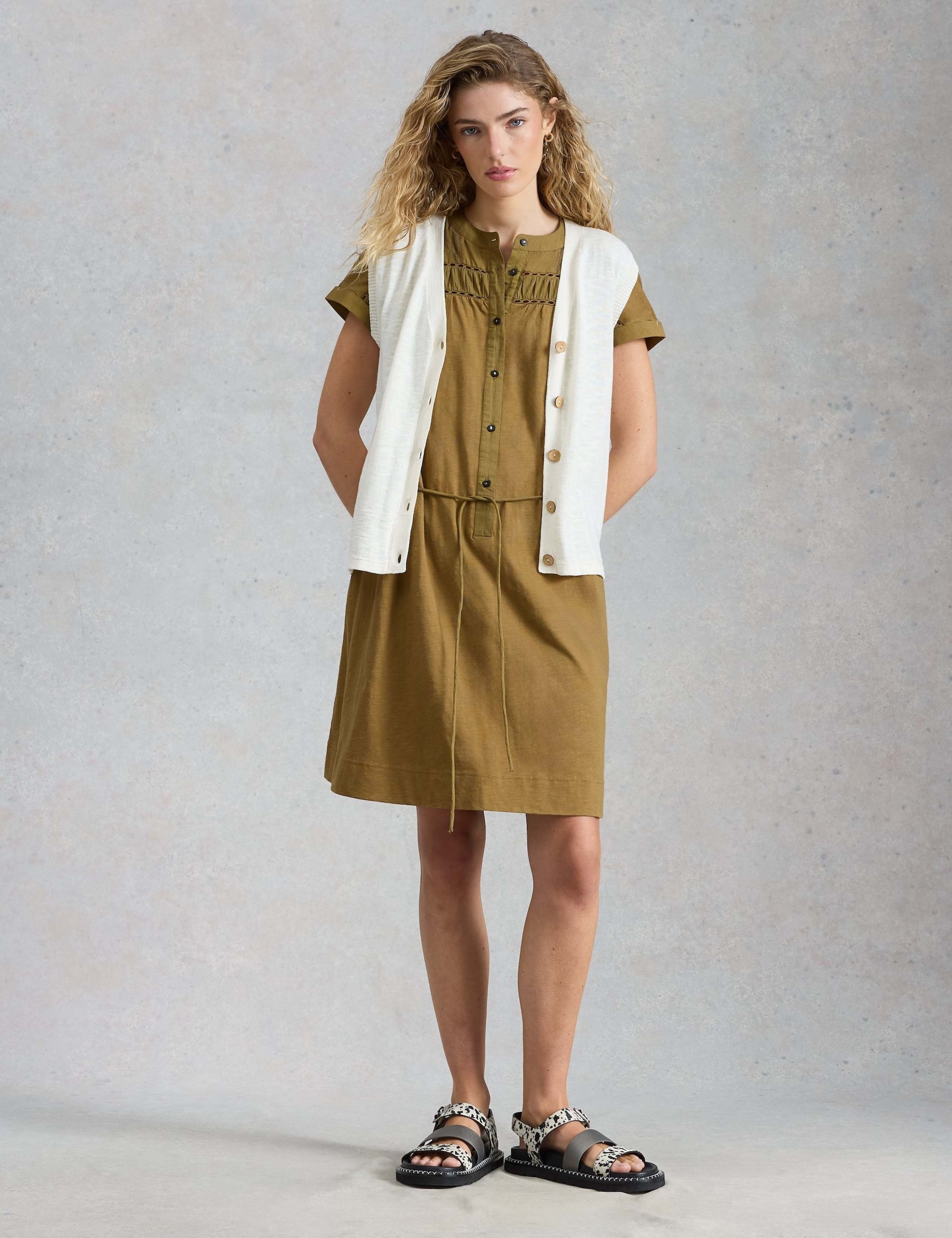 Pure Cotton Tie Waist Knee Length Shirt Dress 4 of 6