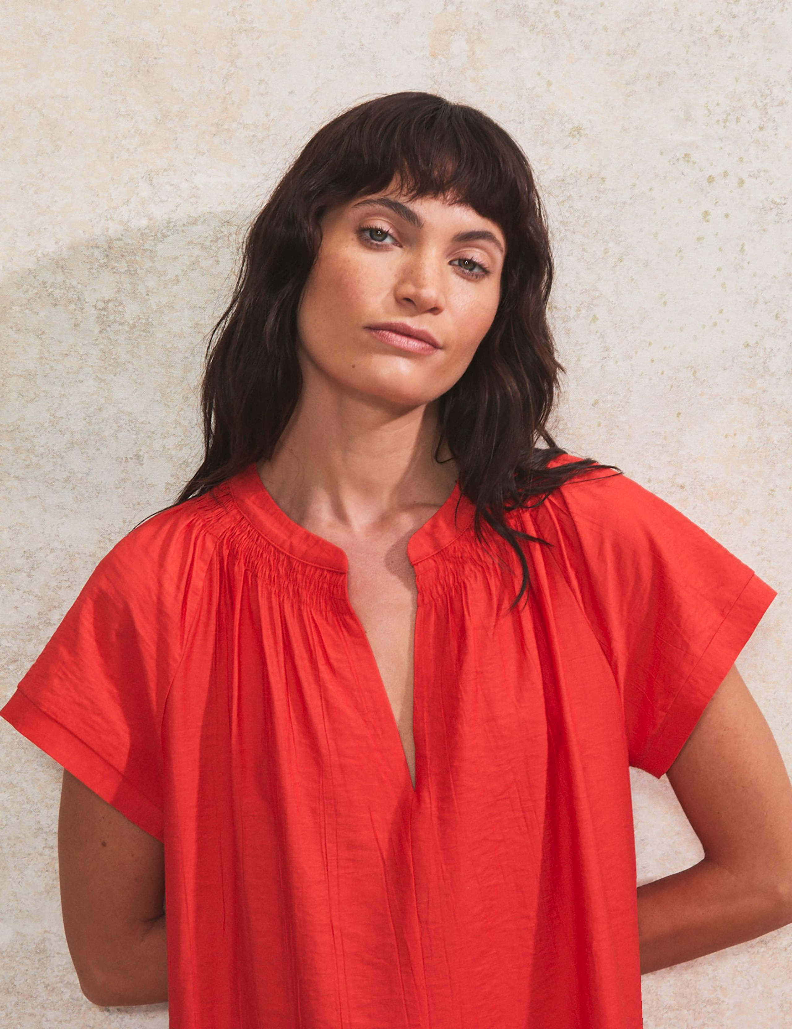 V-Neck Gathered Mini Shift Dress 3 of 5