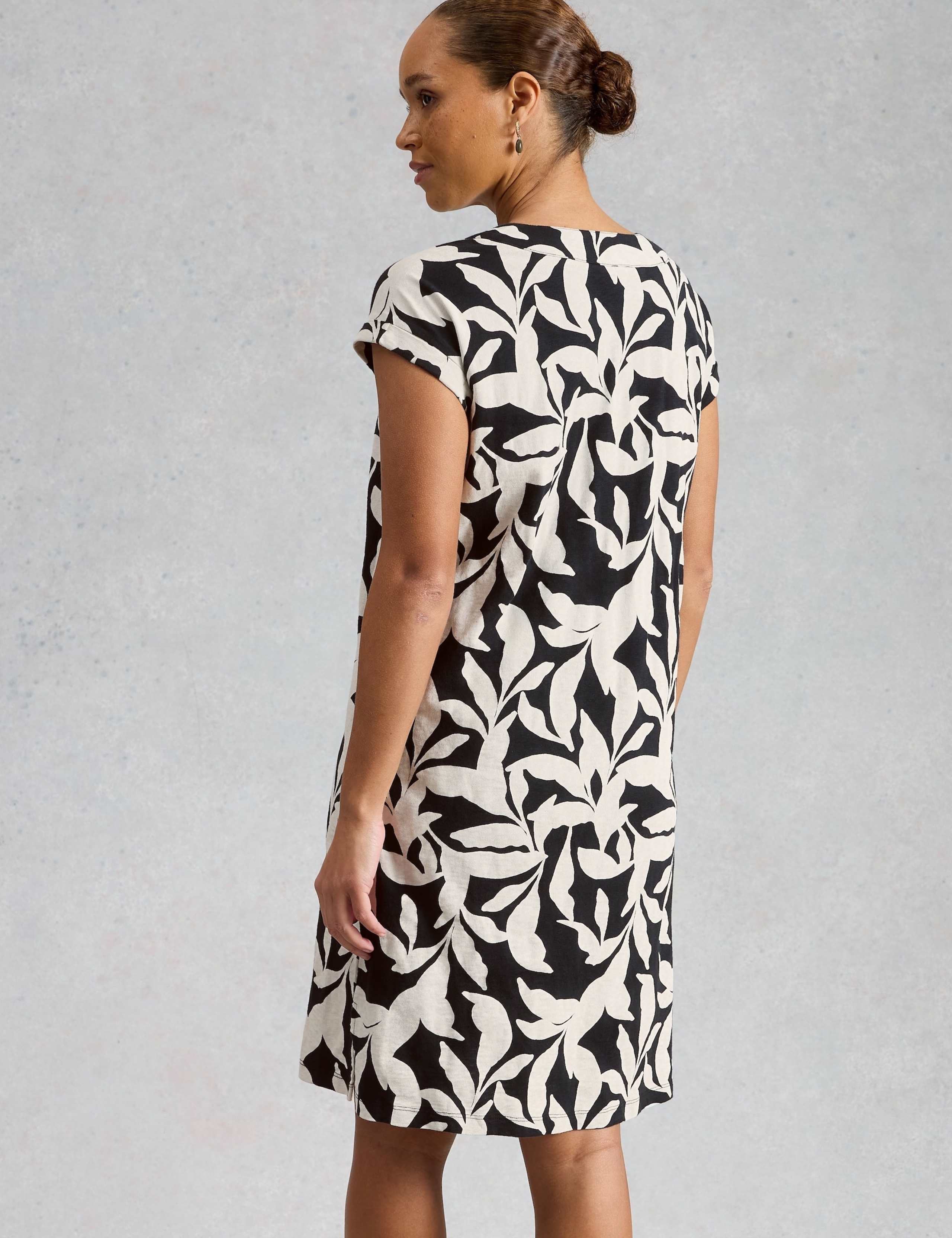 Pure Cotton Floral Jersey V-Neck Shift Dress 3 of 6