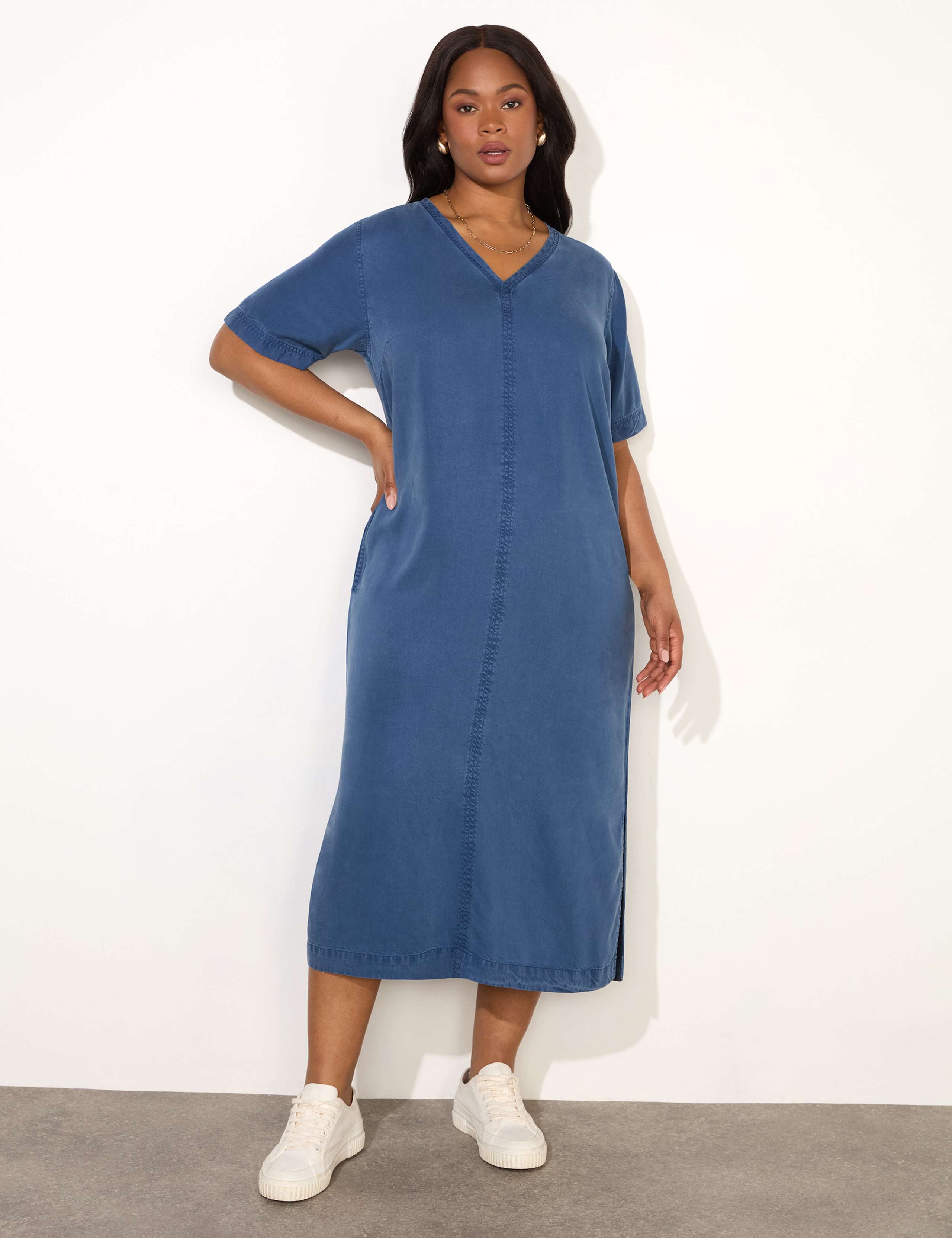 V-Neck Midi T-Shirt Dress 2 of 5