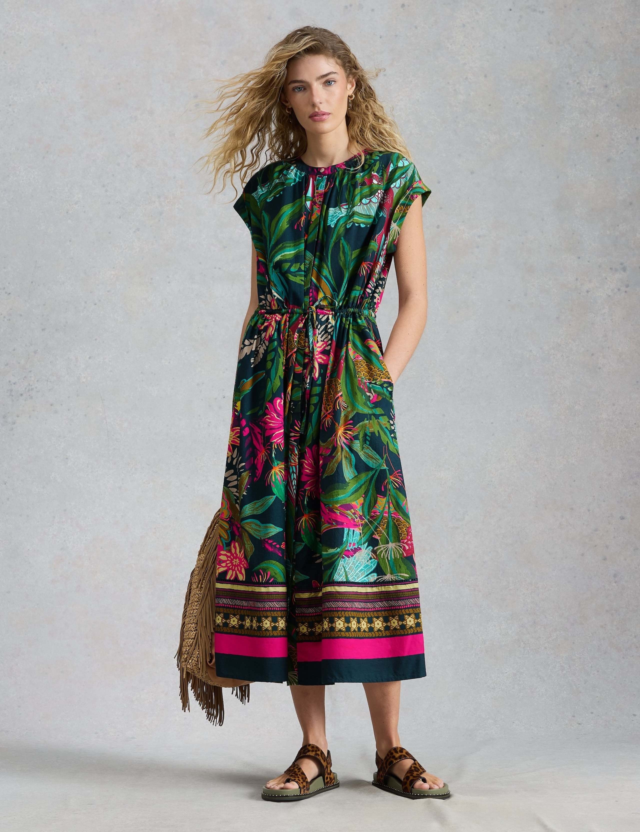 Cotton Rich Floral Midi Waisted Dress 1 of 6