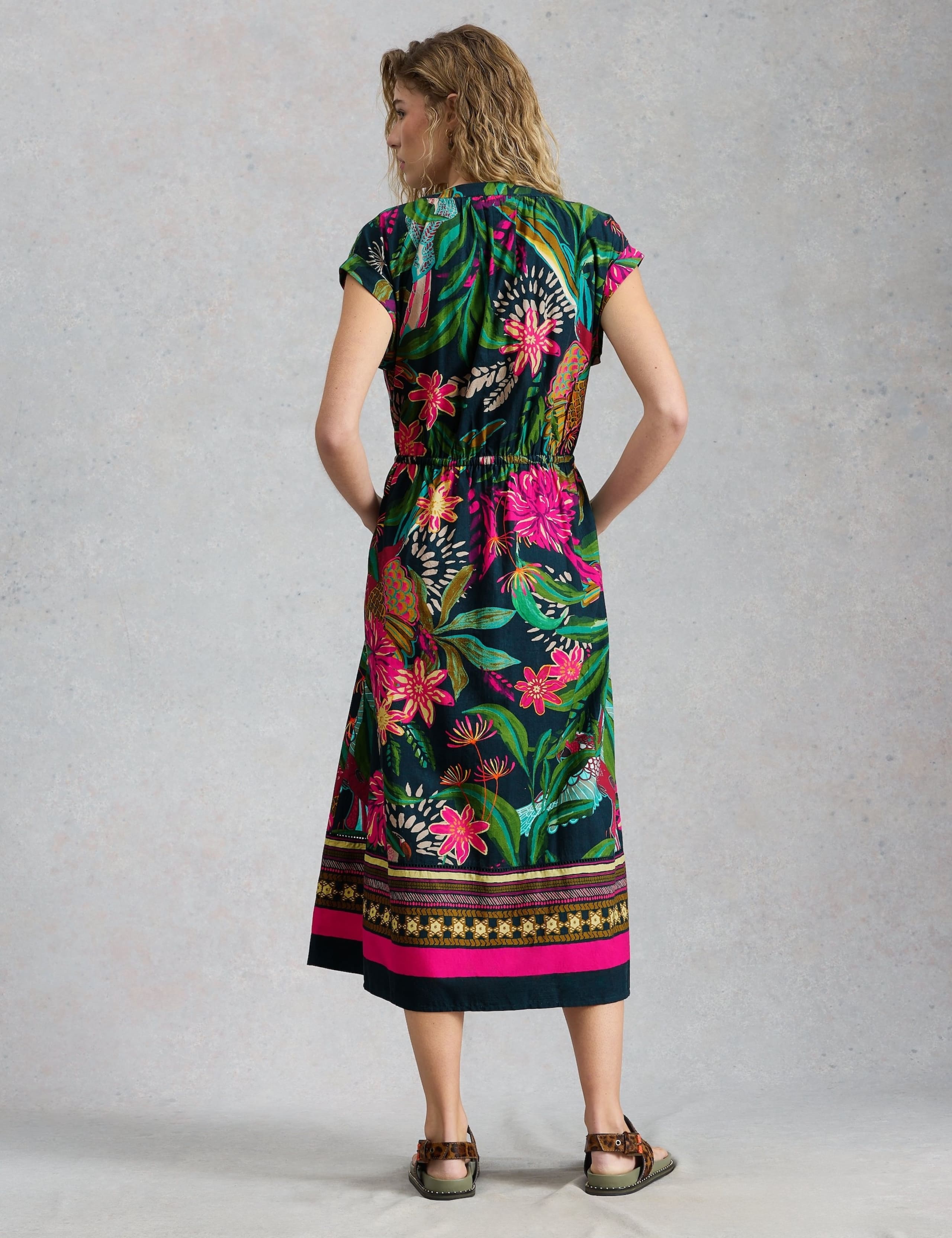 Cotton Rich Floral Midi Waisted Dress 3 of 6