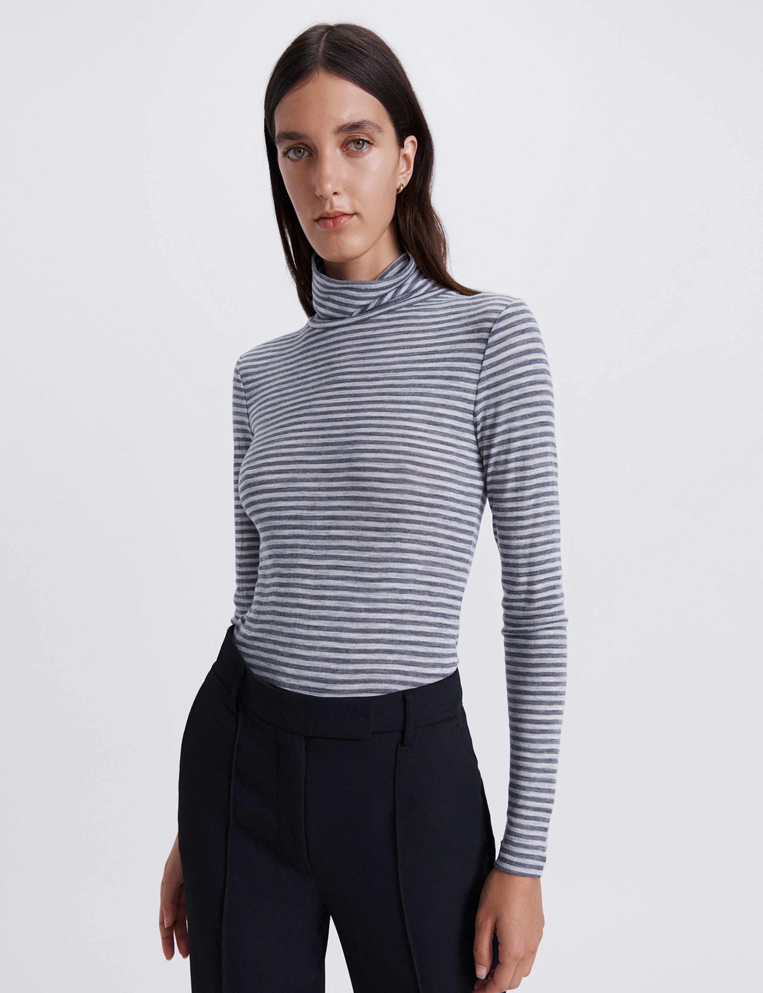Pure Merino Wool Striped Roll Neck Top 2 of 6