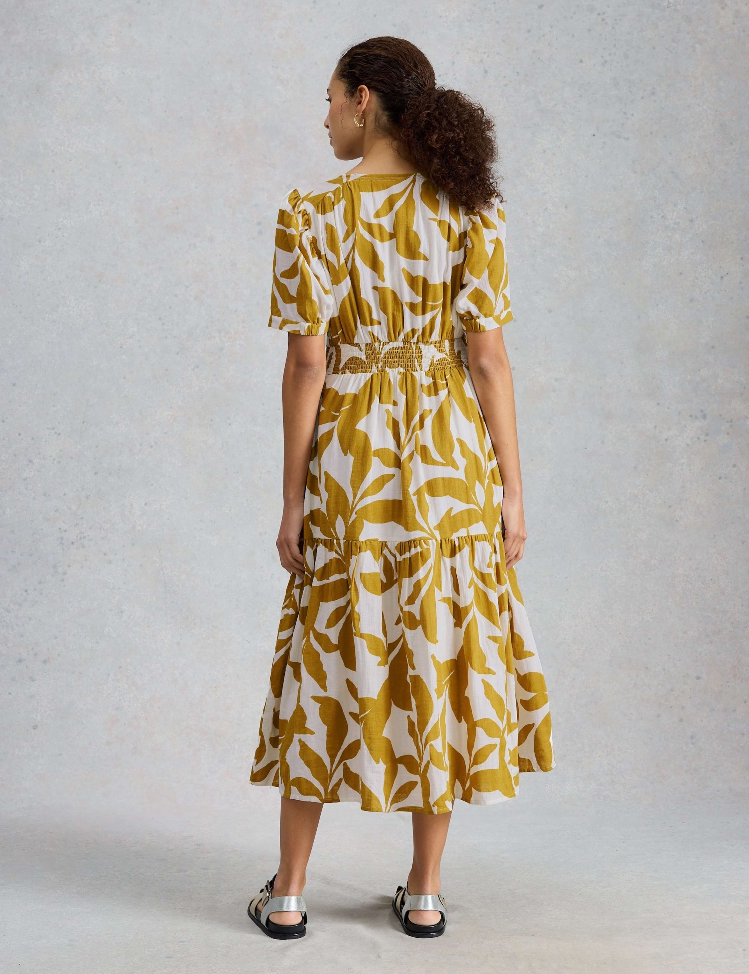 Pure Cotton Floral V-Neck Midi Tiered Dress 3 of 6