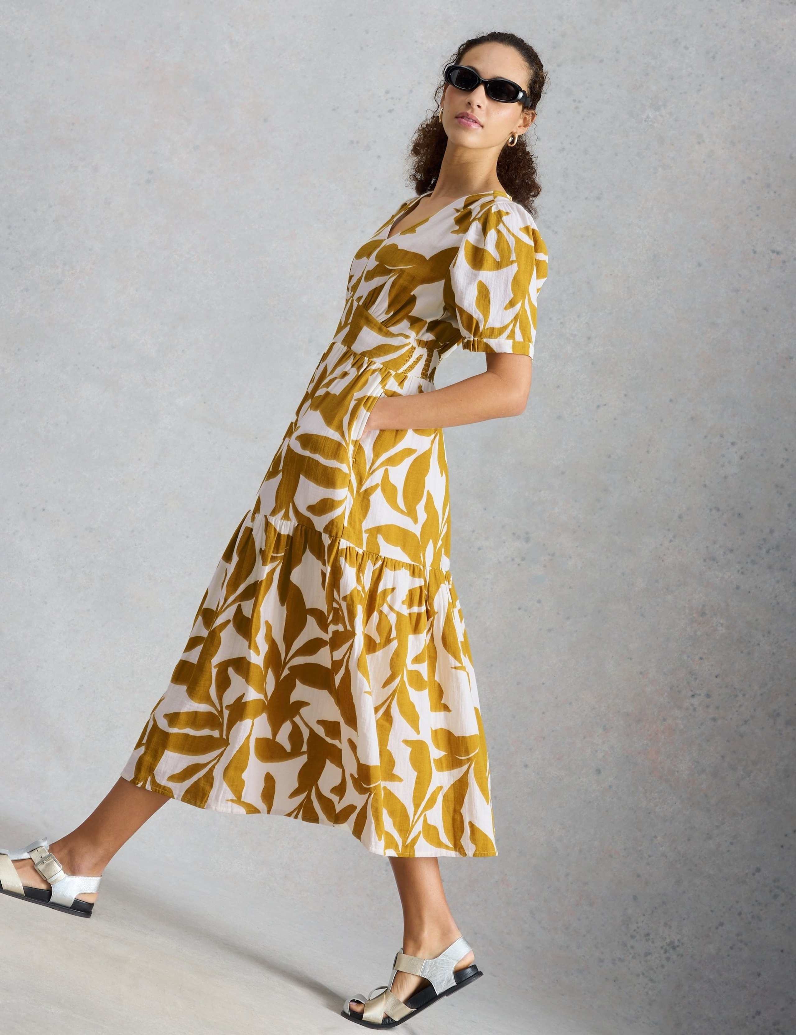 Pure Cotton Floral V-Neck Midi Tiered Dress 4 of 6