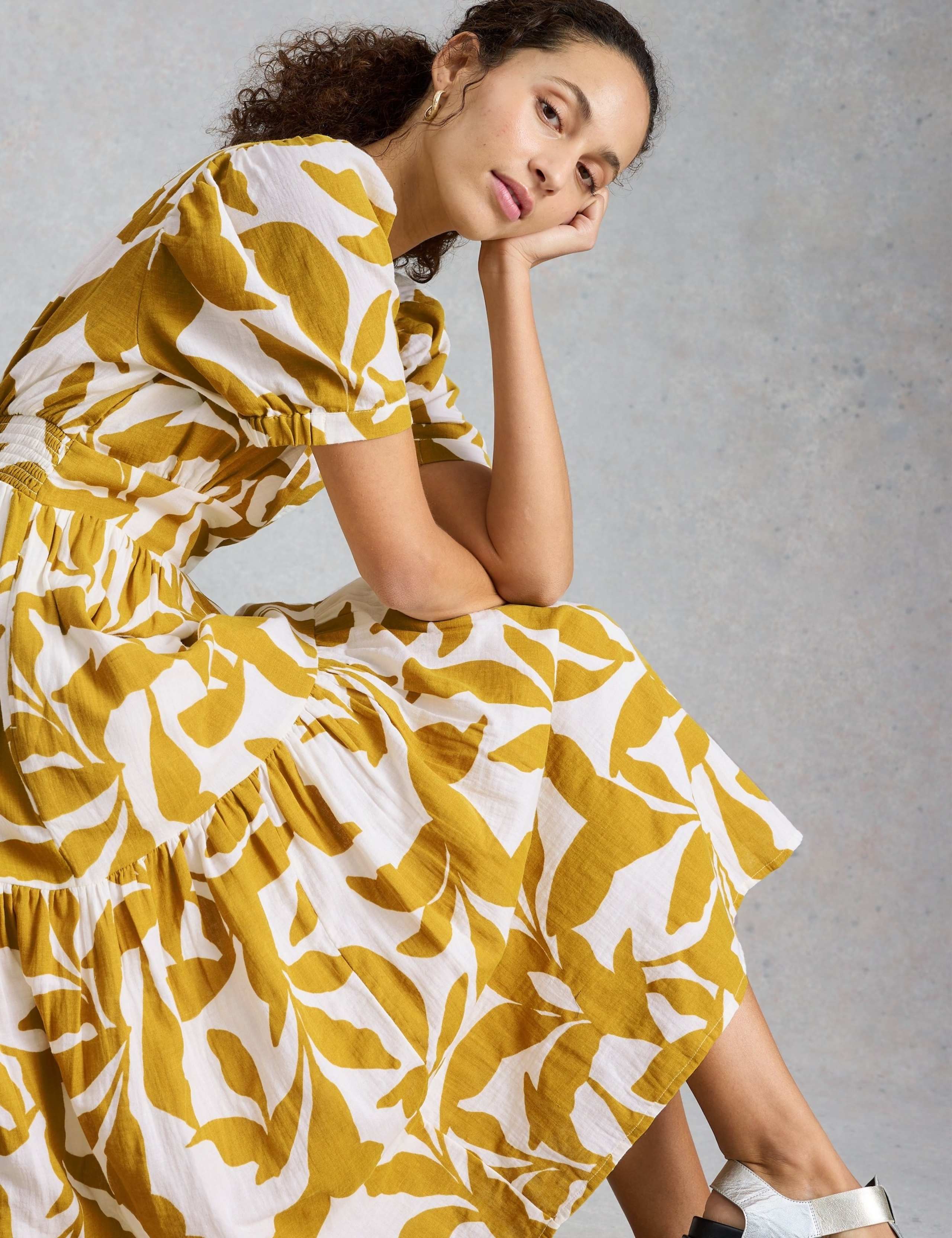 Pure Cotton Floral V-Neck Midi Tiered Dress 6 of 6