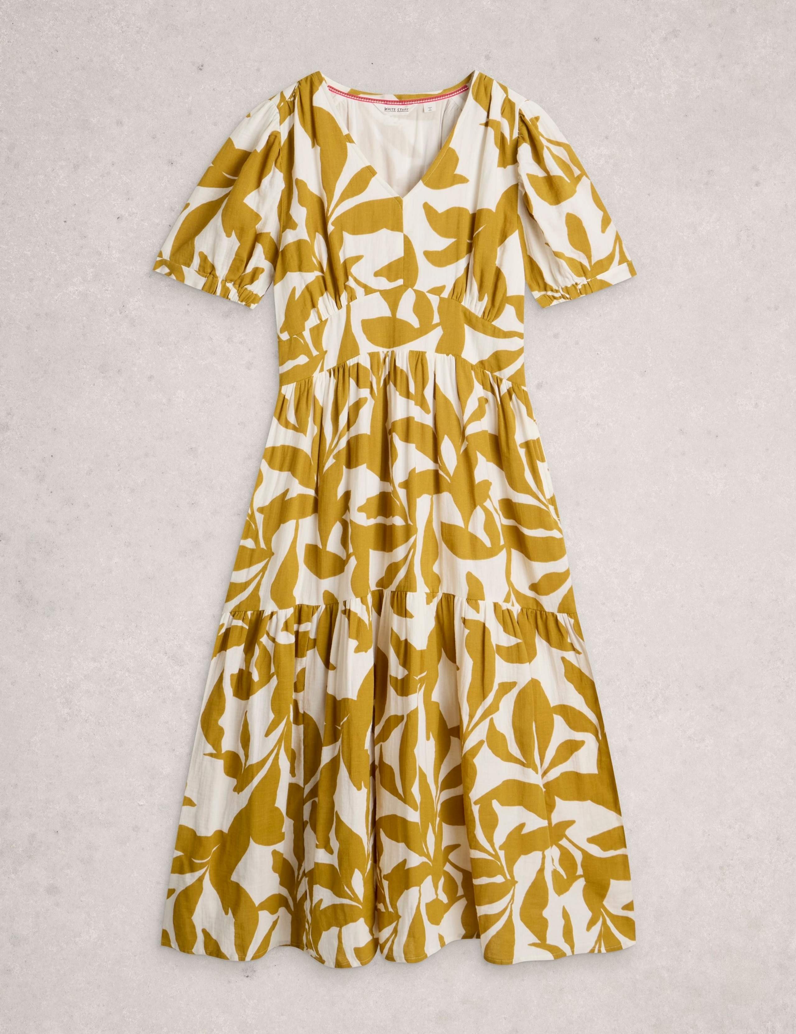Pure Cotton Floral V-Neck Midi Tiered Dress 2 of 6