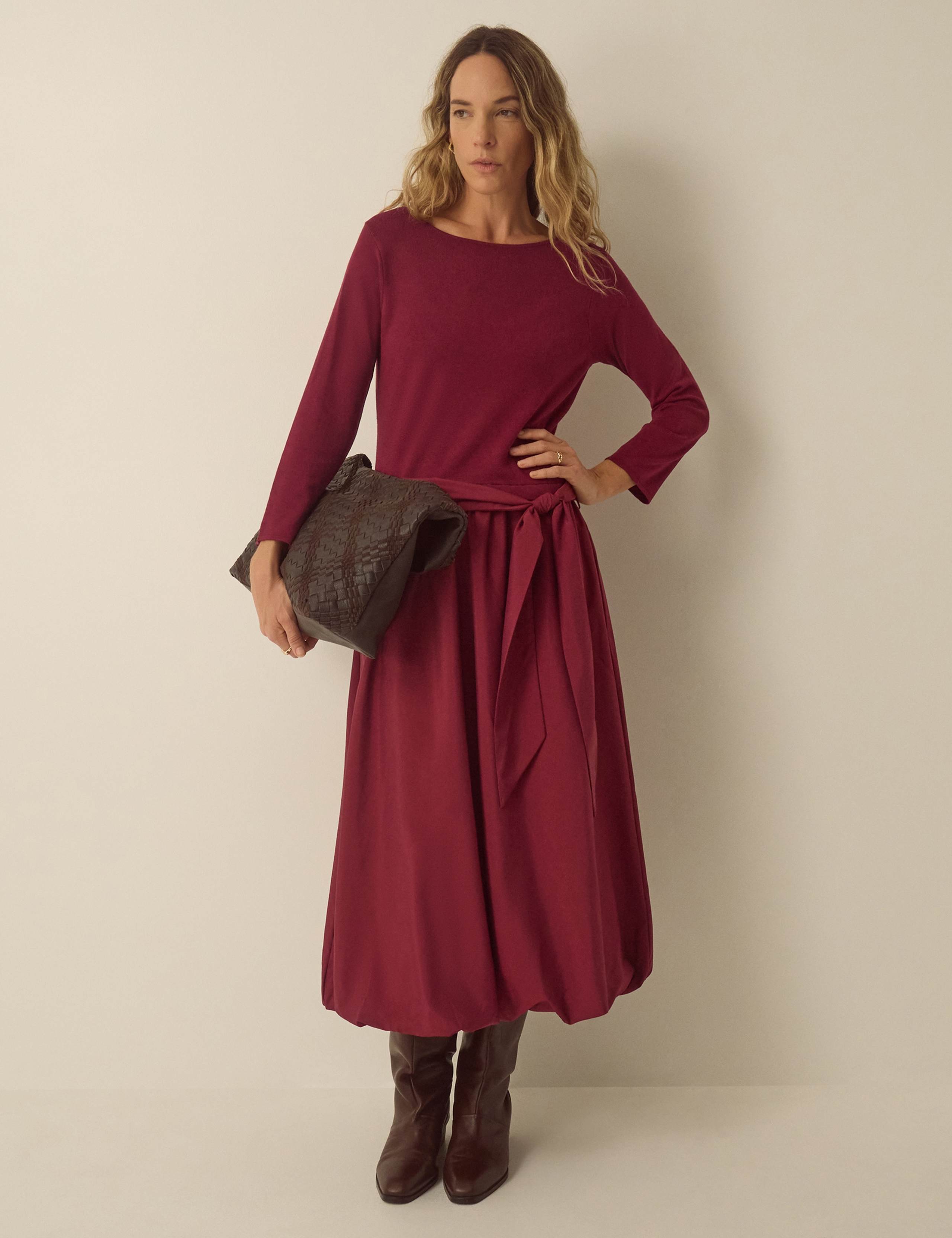 Bubble Hem Slash Neck Midi Dress 1 of 3