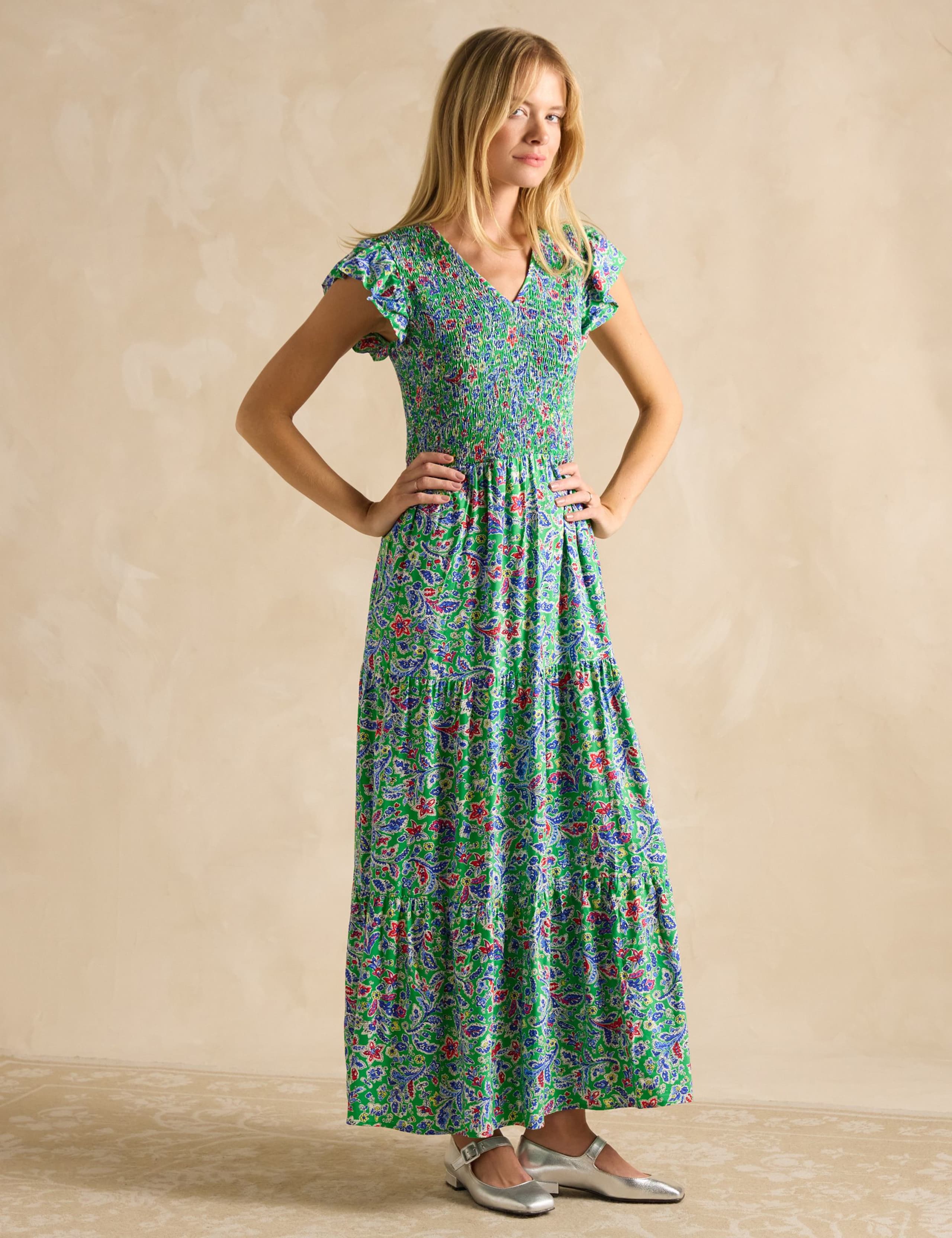 Floral Shirred V-Neck Maxi Tiered Dress 3 of 6