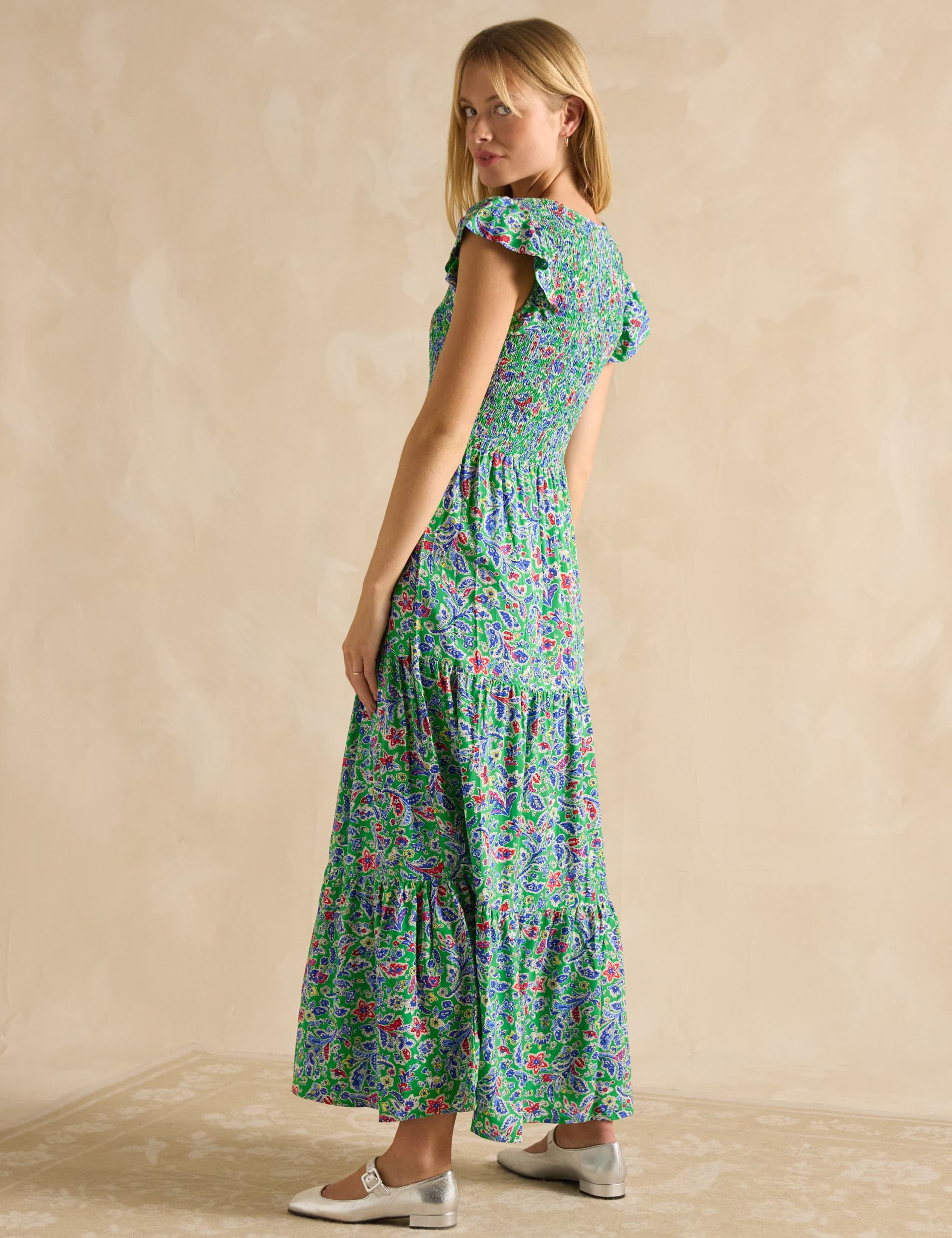 Floral Shirred V-Neck Maxi Tiered Dress 4 of 6