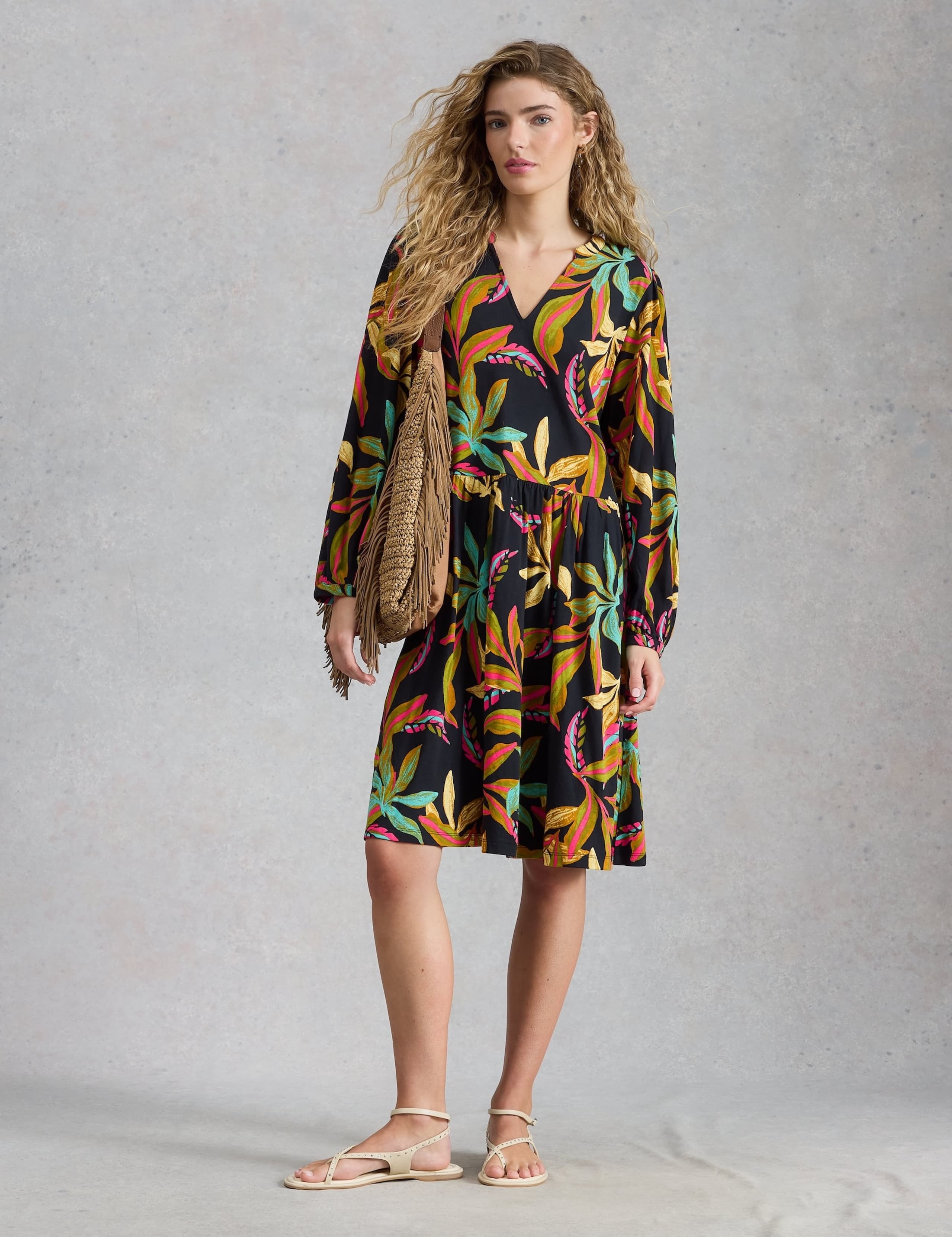 Cotton Modal Floral V-Neck Waisted Dress 4 of 6