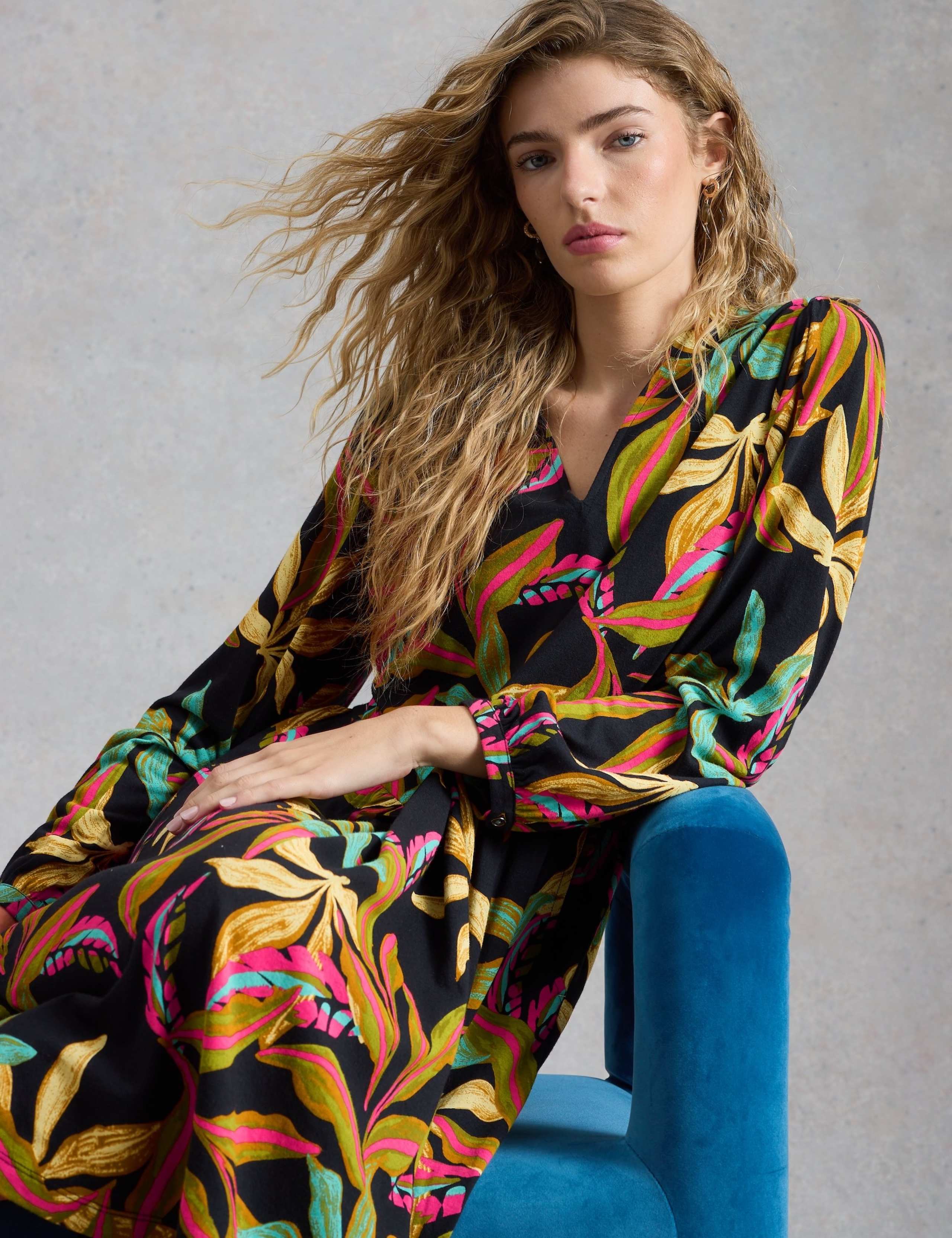 Cotton Modal Floral V-Neck Waisted Dress 6 of 6