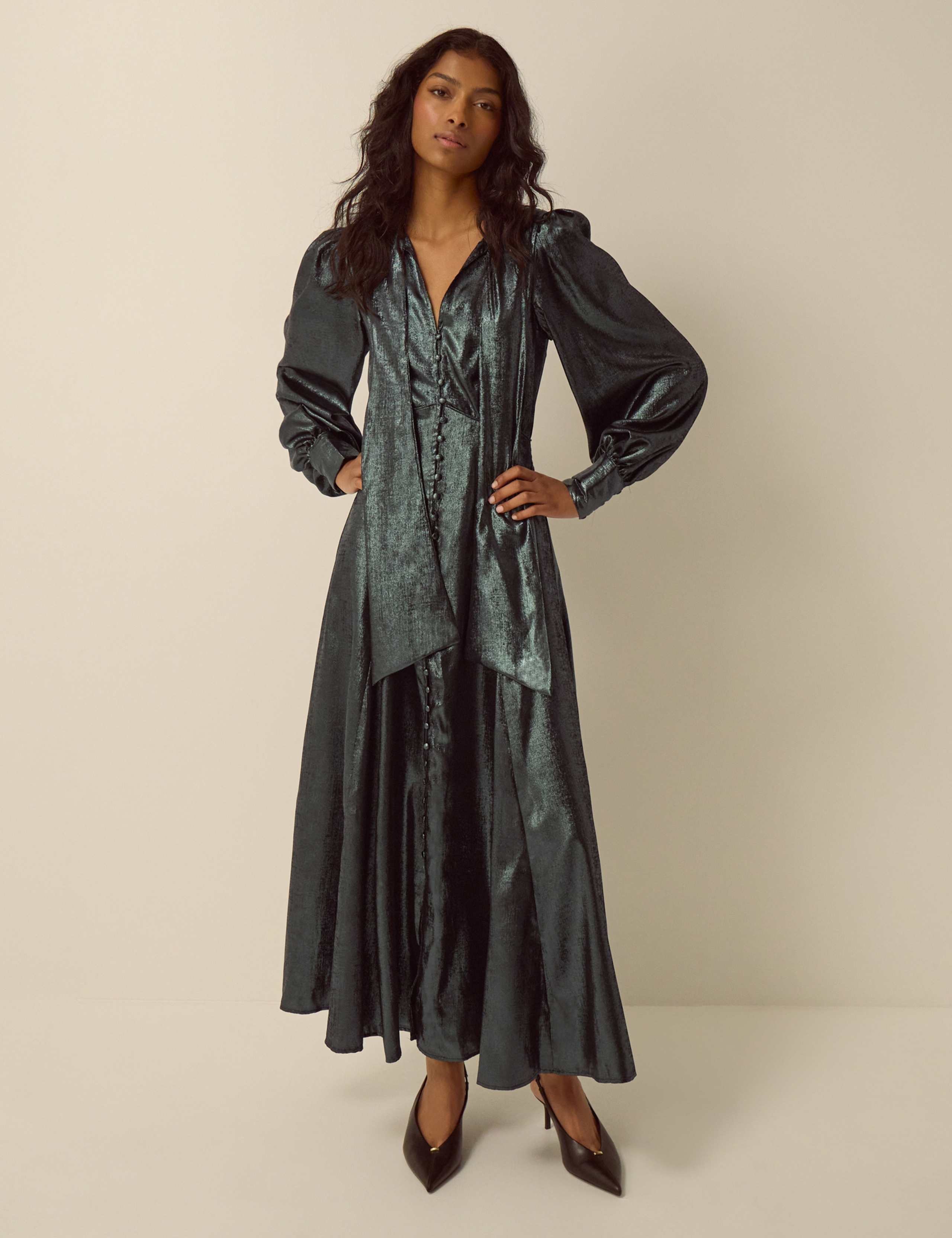 Pure Cotton Metallic Midi Dress 1 of 5
