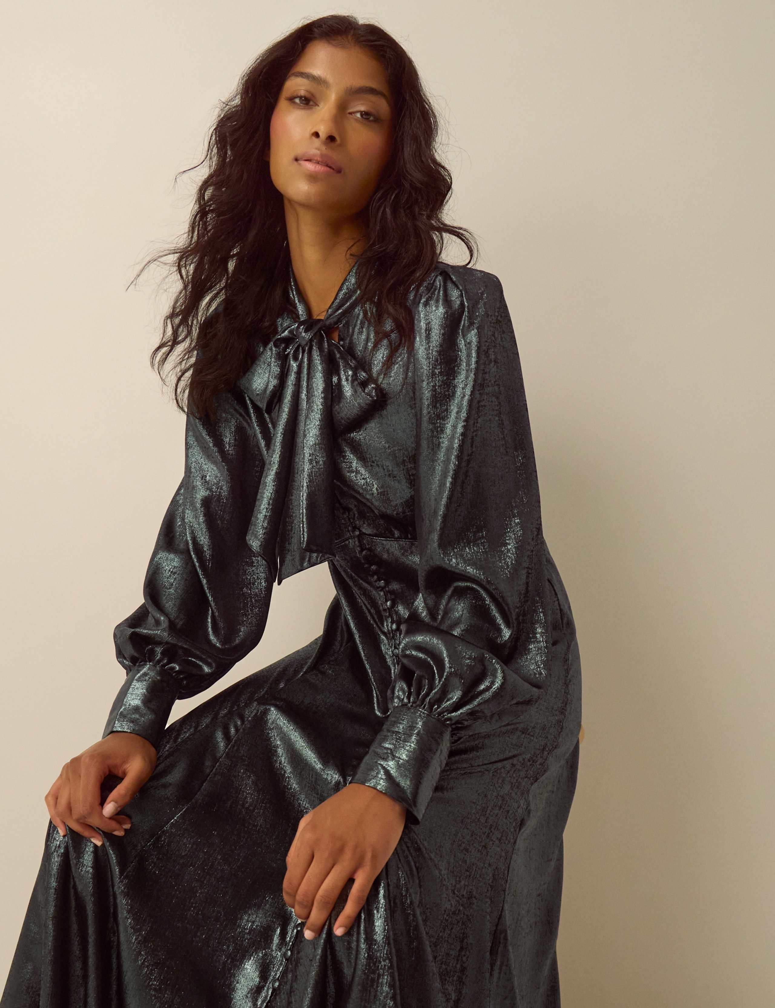 Pure Cotton Metallic Midi Dress 4 of 5