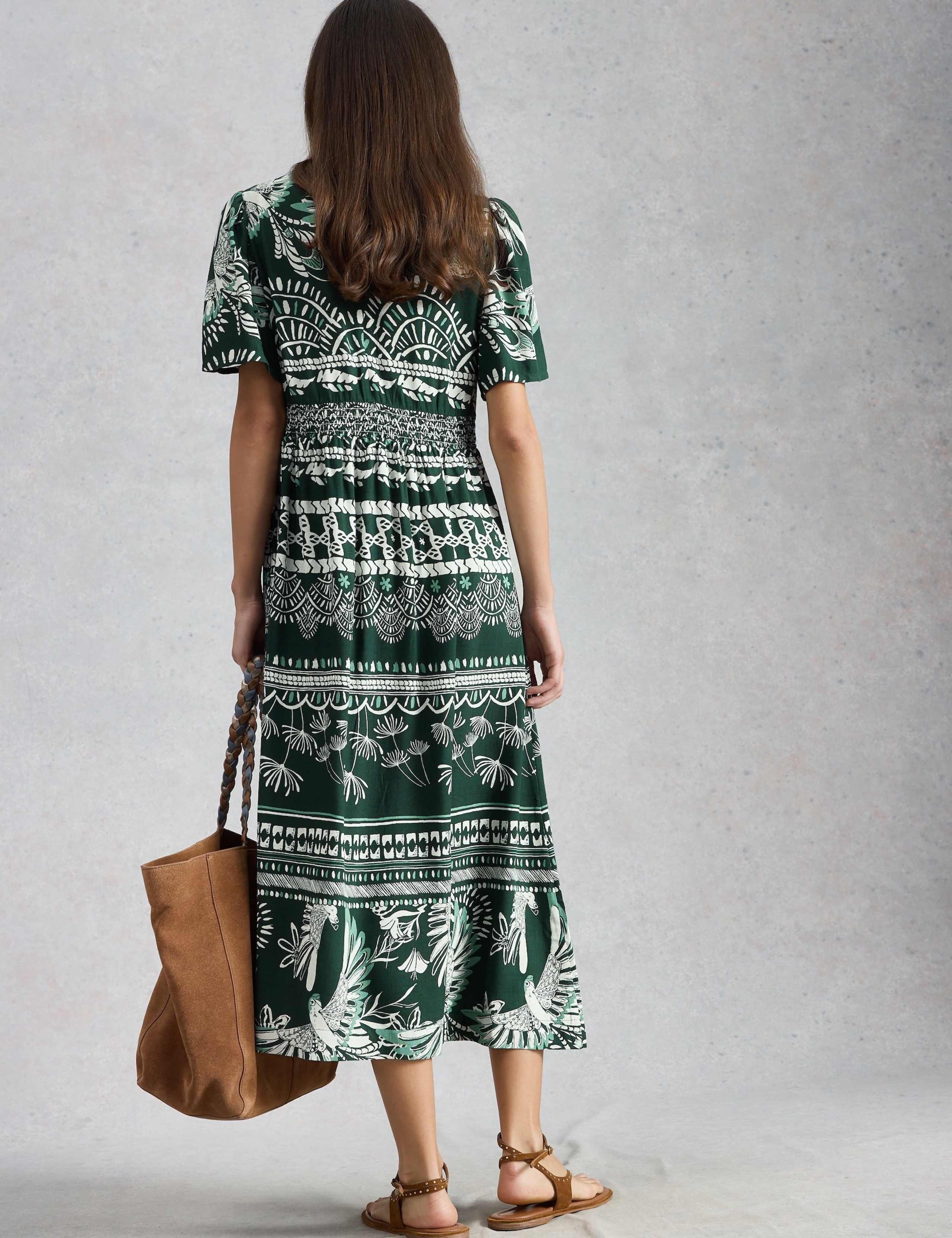 Printed V-Neck Midi Waisted Dress 3 of 6