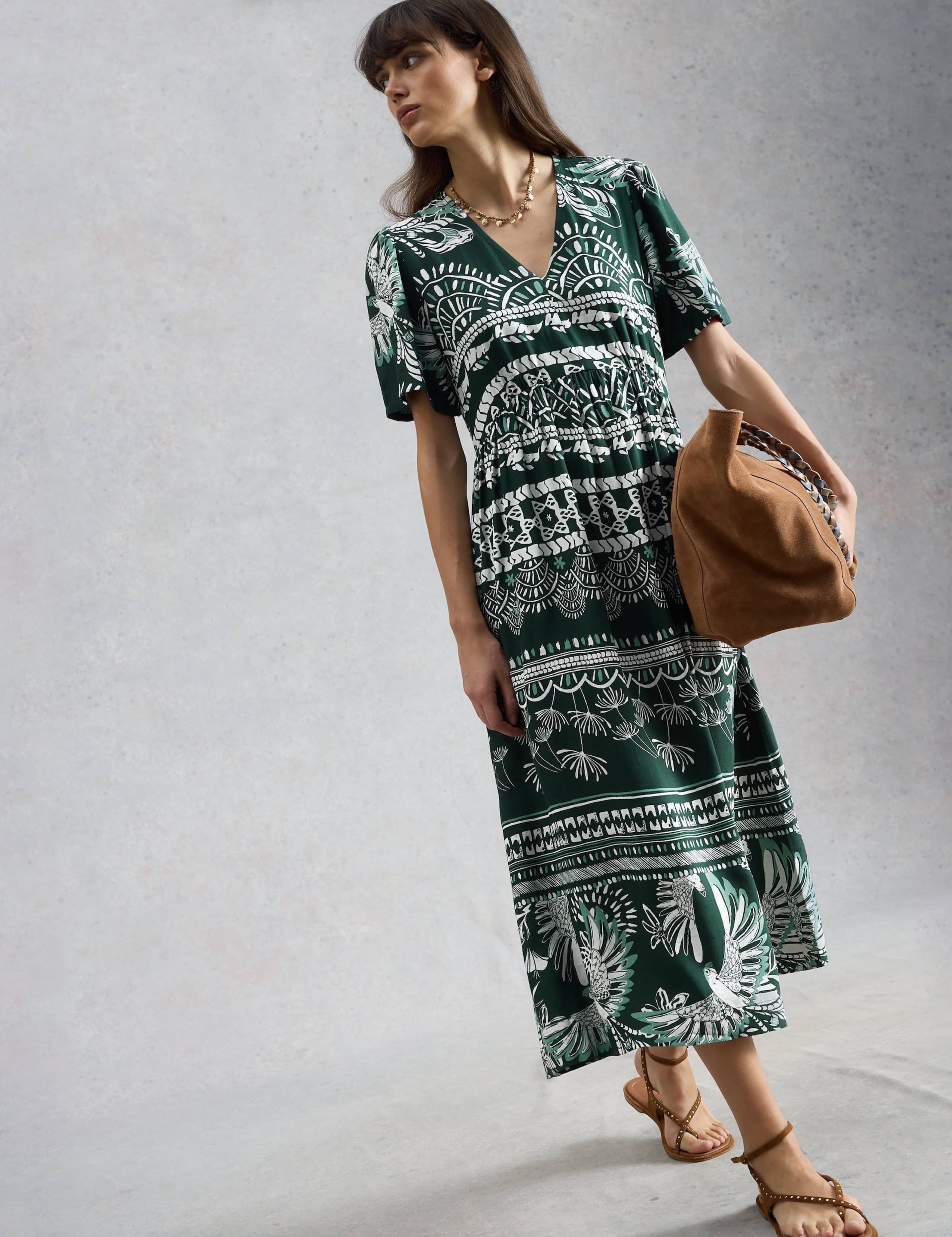 Printed V-Neck Midi Waisted Dress 4 of 6