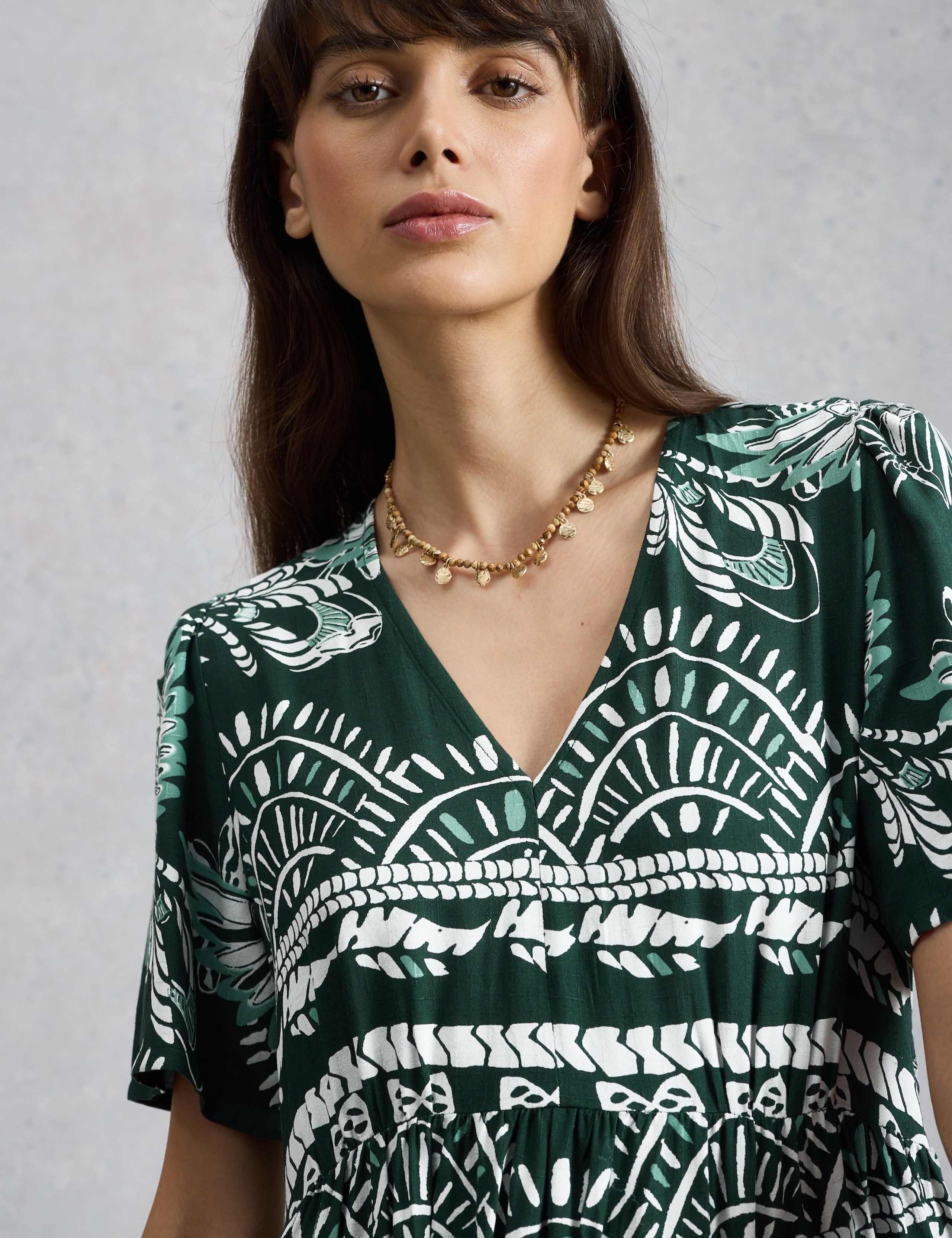 Printed V-Neck Midi Waisted Dress 6 of 6