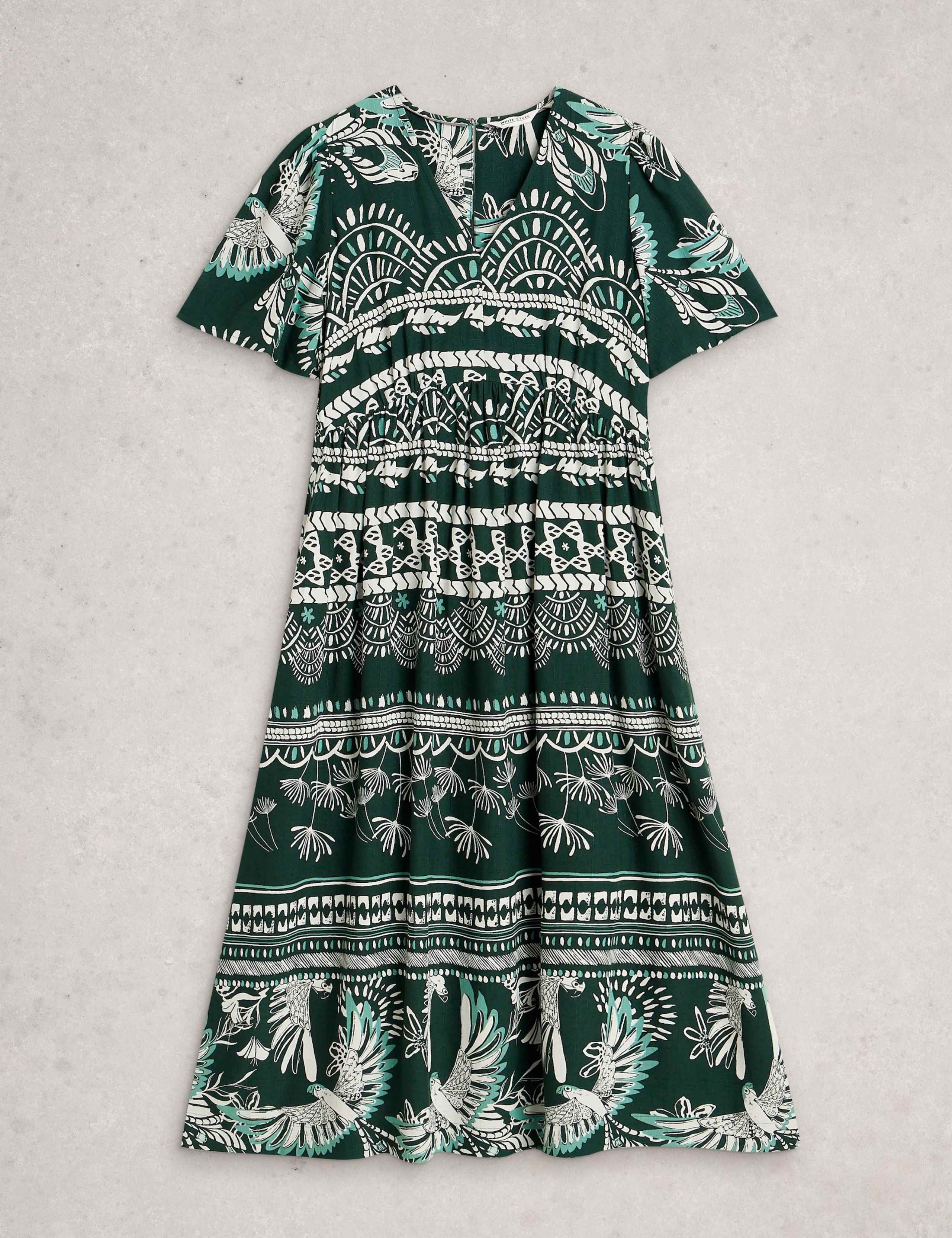 Printed V-Neck Midi Waisted Dress 2 of 6